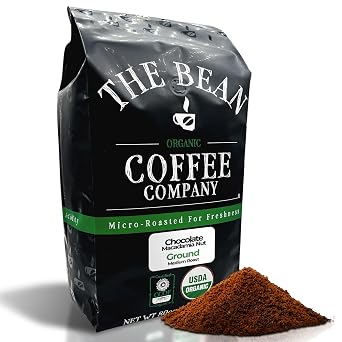 The Bean Organic Coffee Company Chocolate Macadamia Nut, Medium Roast, Ground Coffee, 5-Pound Bag, Cafe molido tostado organico