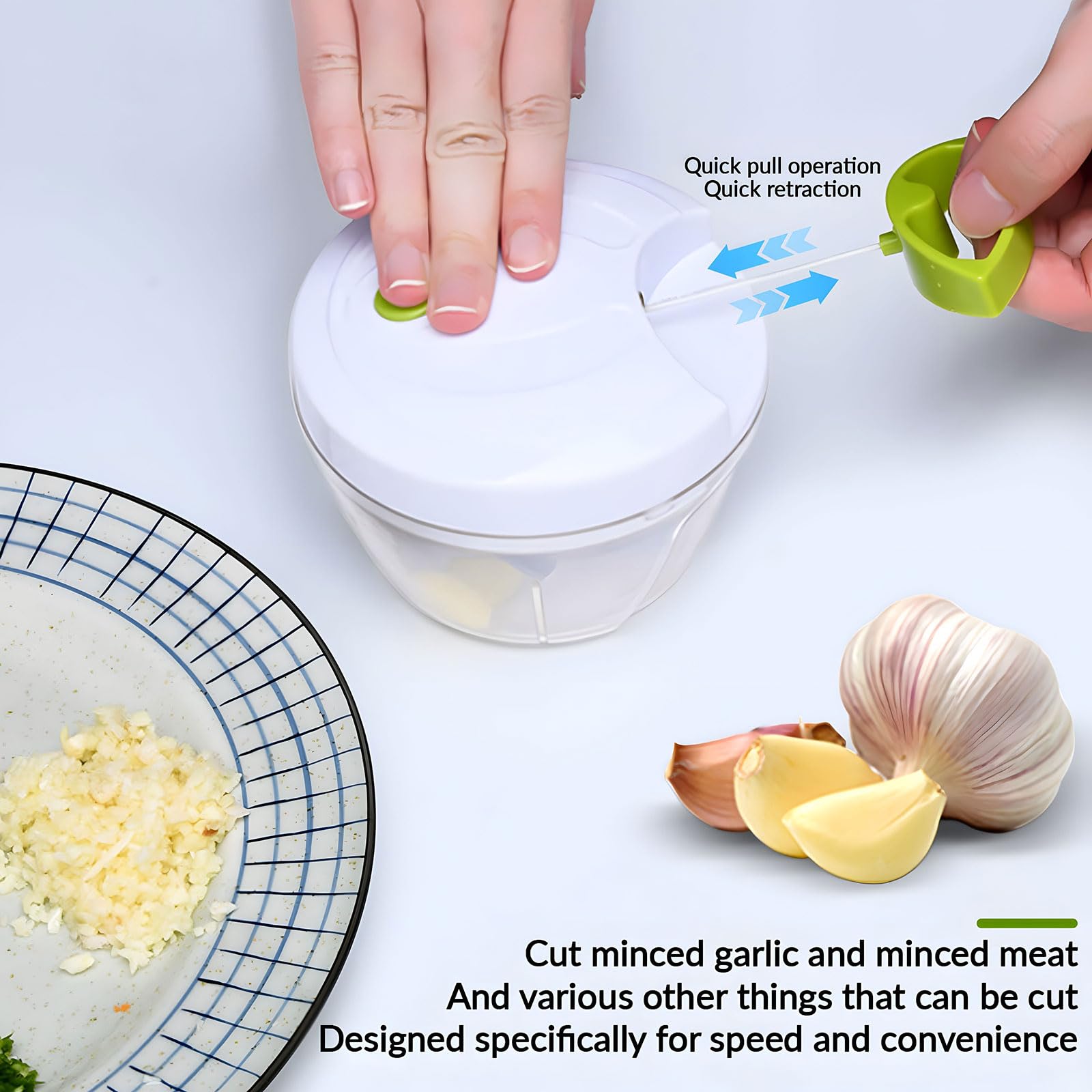 Tritacarne manuale, tritatutto per verdure, robot da cucina, tritatutto portatile a mano, per verdure, frutta, noci, erbe aromatiche (bianco)