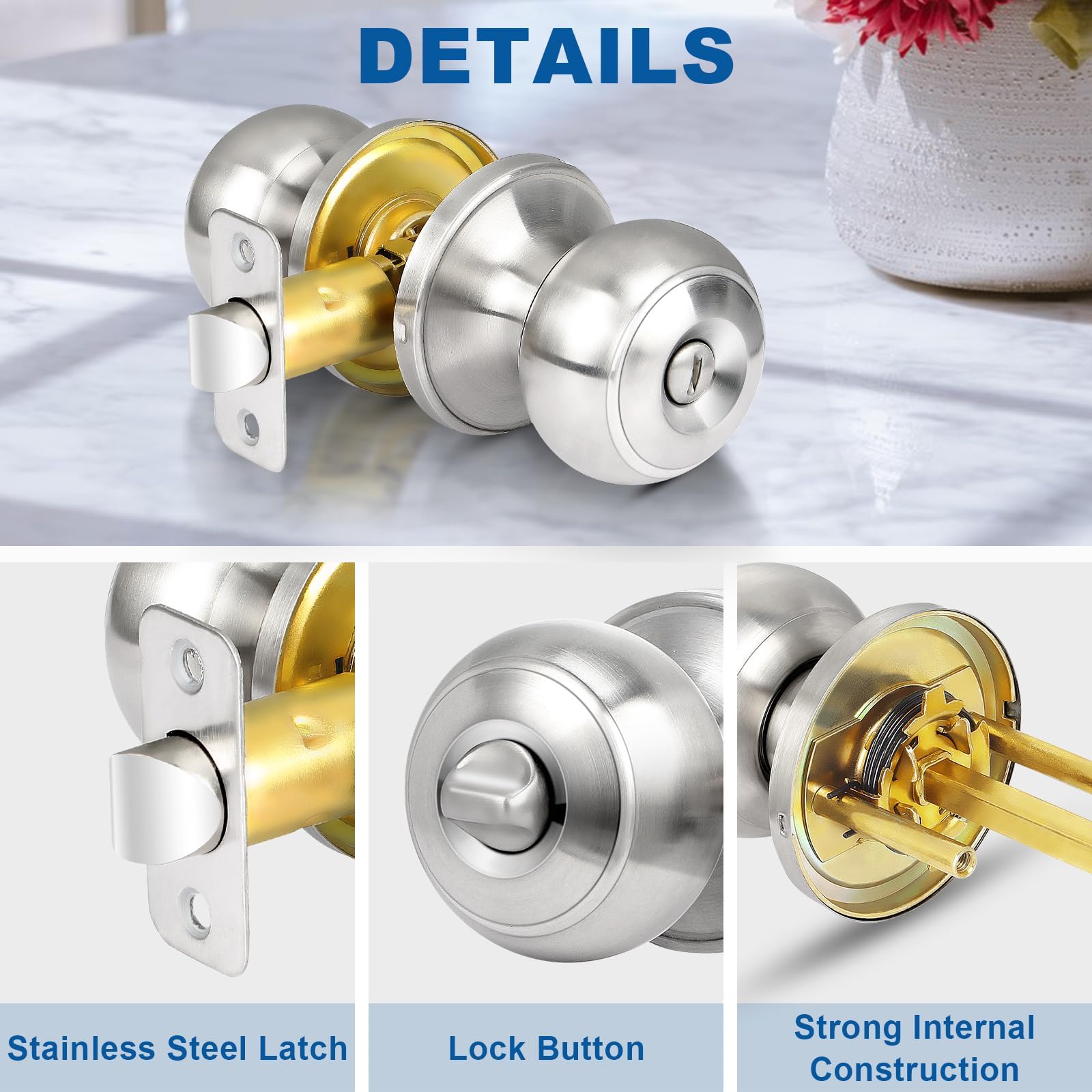 Sopoby Privacy Door Knobs - 5 Pack Brushed Nickel -7
