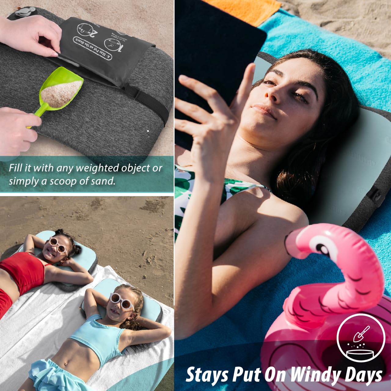 TREKOLOGY Aufblasbares Strand Kissen - Reisekopfkissen Luftkissen für Sonnenliegen Strandkissen - Erwachsene Poolkissen Strand-Essentials für Ultimative Entspannung (BLAU)