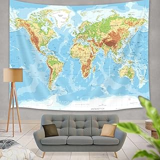 JAWO World Map Tapestry Wall Hanging for Kids Student, with Countries and Major Cities Educational Bedroom Living Room Dorm Home Decoration 60X40 Inch, 60.00/'' x 40.00/''