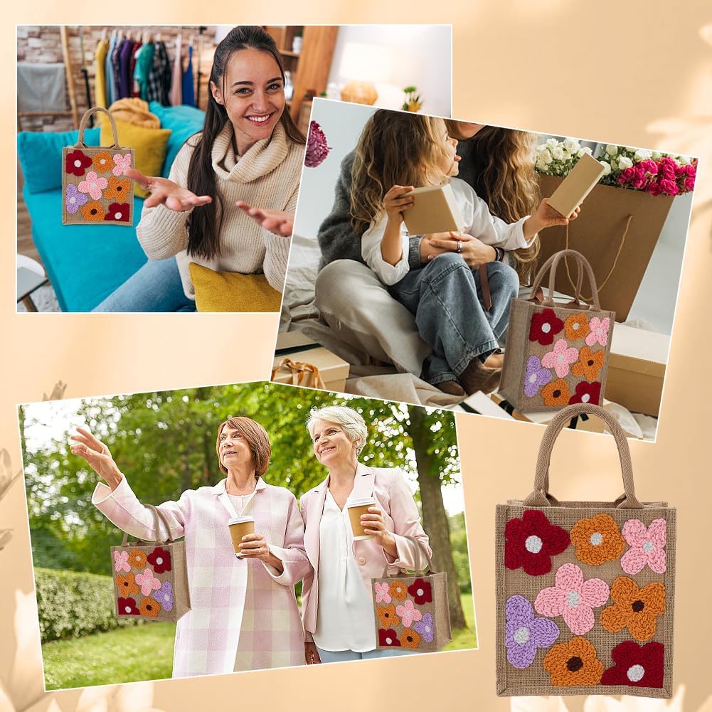 ORIGACH DIY Punch Needle Kit Tote Bag Kit for Beginners with Flower Pattern, Floral Embroidery Bag Set with Punch Needle, Thread & Instructions, Festival Gift for Women