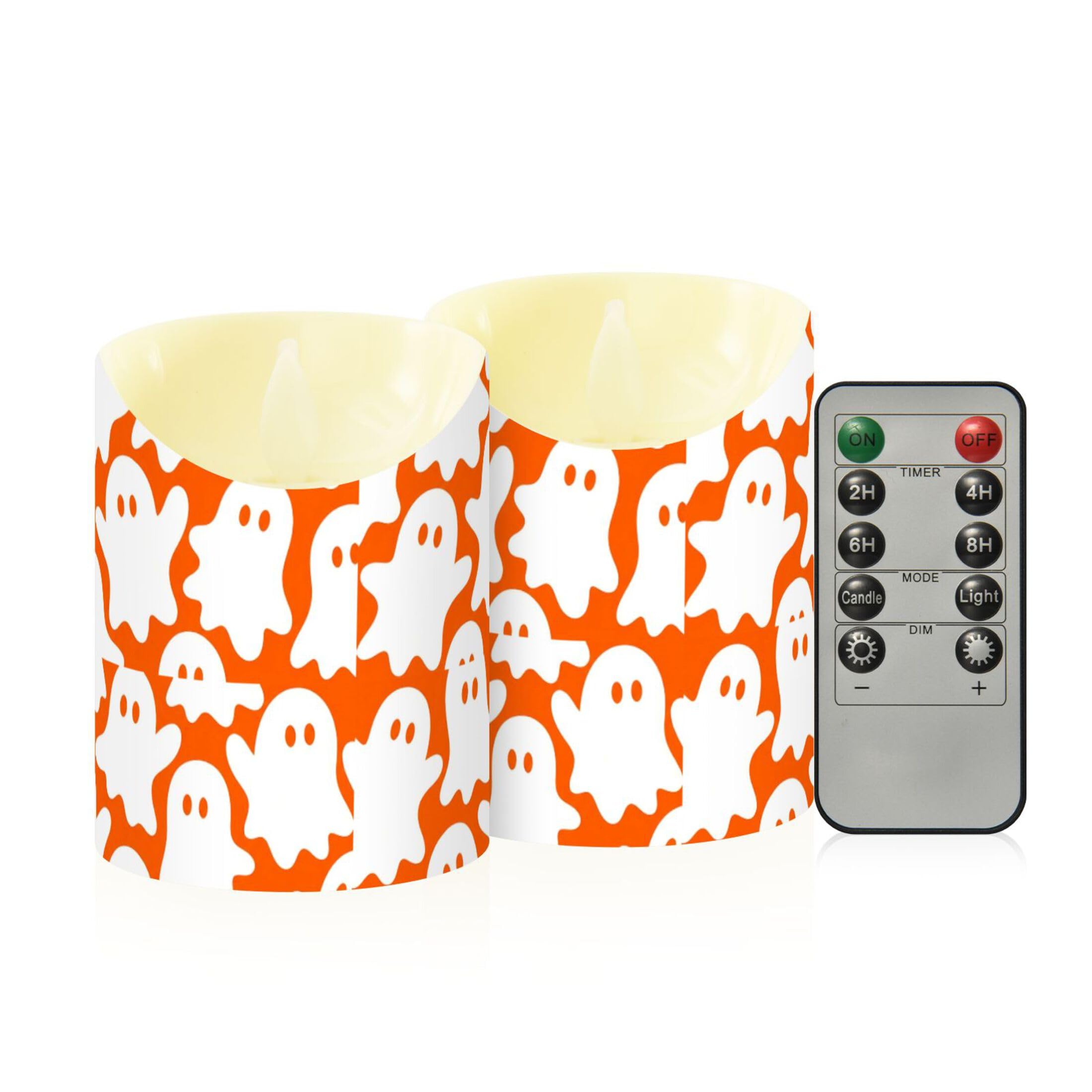 Fuauuyl Ghosts LED Flameless Candles Flickering Plastic Pillar Candles Battery Operated Votive Candle with Remote Control and Timer, Home Decoration 2 Pack