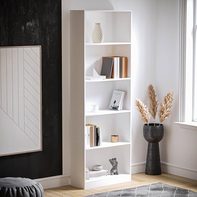Vida Designs Cambridge 5 Tier Extra Large Bookcase, White Wooden Shelving Display Storage Unit Office Living Room Furniture