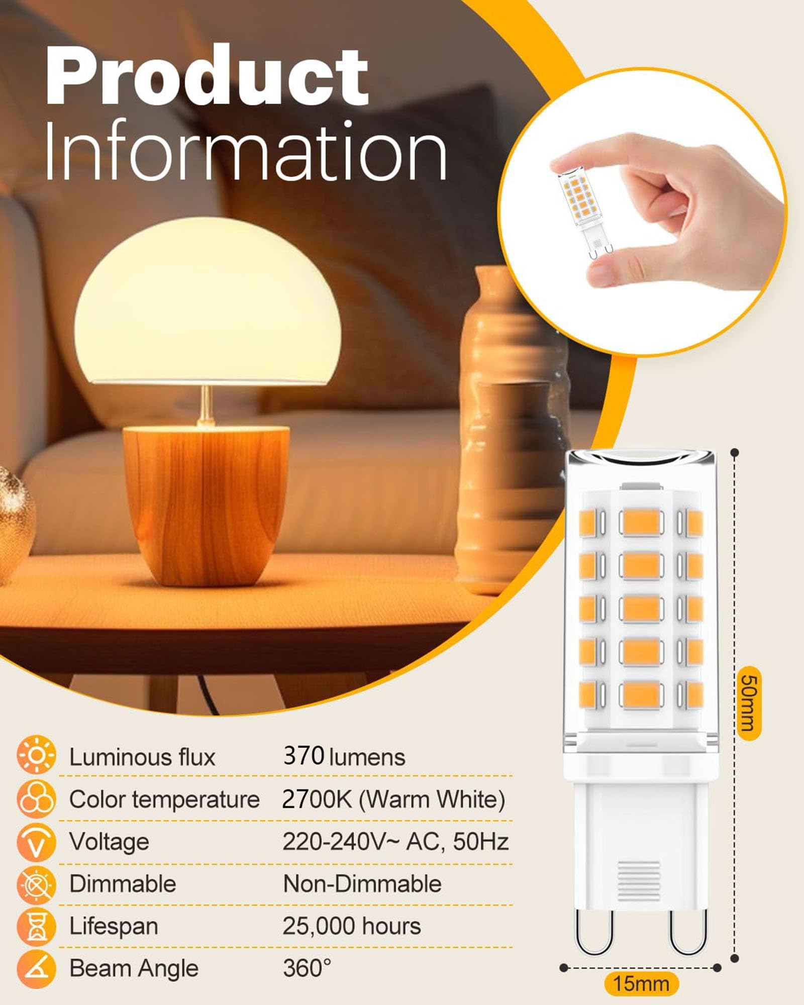 Lampadine LED G9 3W Sostituzione 30W Senza sfarfallio Risparmio energetico Non dimmerabile Per lampadari plafoniere lampade da tavolo per uso interno casa ufficio(Warm White 2700K)