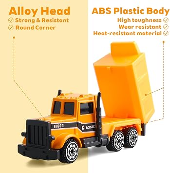 6 Pack Diecast Construction Vehicles Toys - Mini Digger Cake Toppers - Bulldozer Dump Truck Small Toy Car Set for Kids Children Boys Girls - Gifts for 3 4 5 6 7 Year Olds