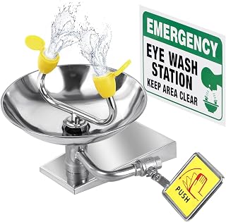 304 Stainless Steel Eye Wash Station, Wall-Mounted Emergency Eye Washer- Multifunctional Nozzle, OSHA Approved, Eye Irrigation Sign & Enlarged Basin