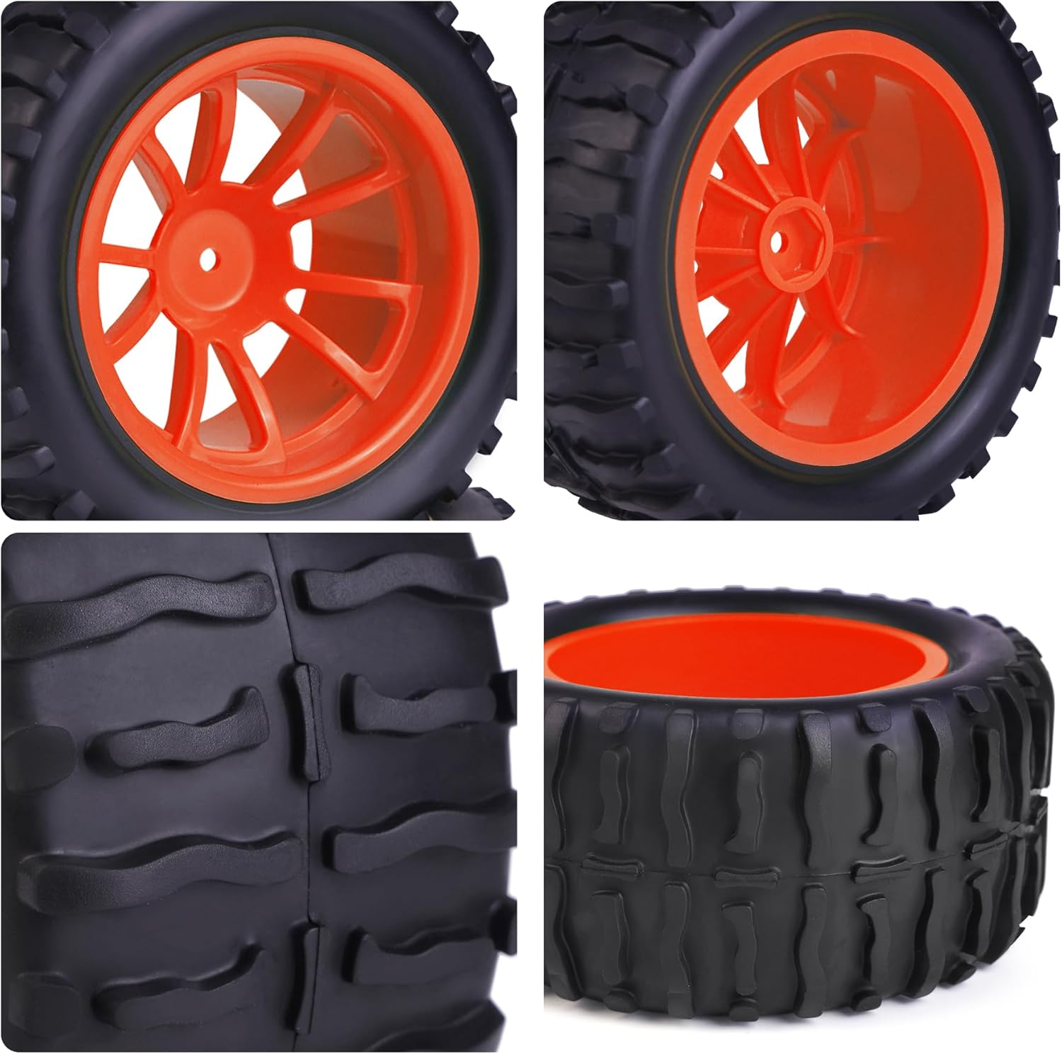 Hosim 55 * 115 mm RC Tires, All Terrain Soft Tire Mounted on 12mm Hex Wheels (Set of 4) for 1/10 RC Cars (Red Wheel hub)