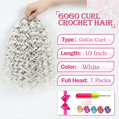Miniatura 3 de Gogo - Cabello rizado de ganchillo de 10 pulgadas, pelo corto rizado de ganchillo para mujeres negras, cabello rizado de playa, cabello rizado con
