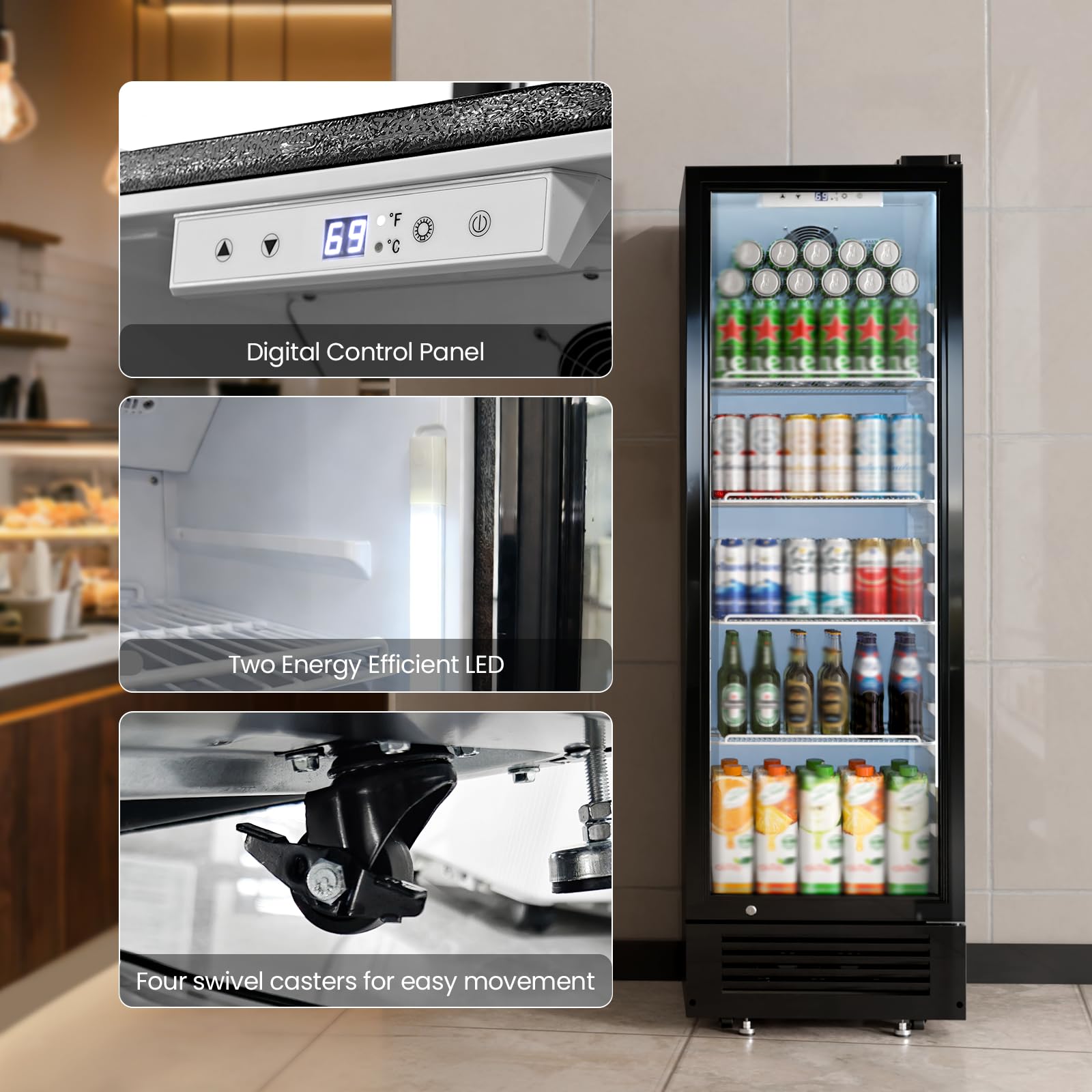 Kismile 9 Cu.Ft Large Commercial Refrigerator, Outdoor Beverage Cooler with Wheels, Lock & Key, Adjustable Shelves, Double-Tempered Glass Drink Fridge for Bar, Restaurant or Home on Fridge.com