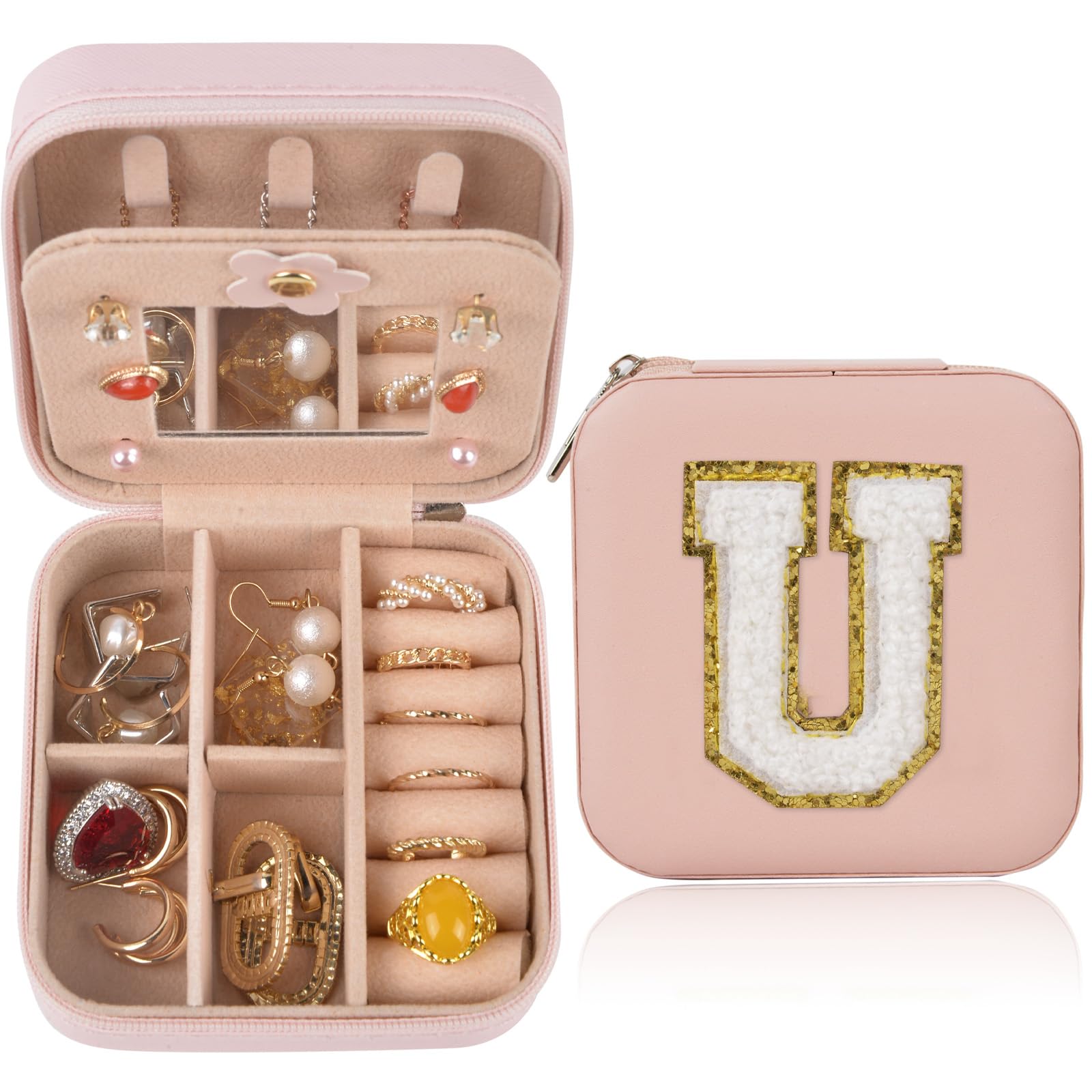 ChezMax Small Jewelry Box for Travel Mini Initial Jewelry Box Pink Jewelry Organizer Box Jewelry Case for Birthday