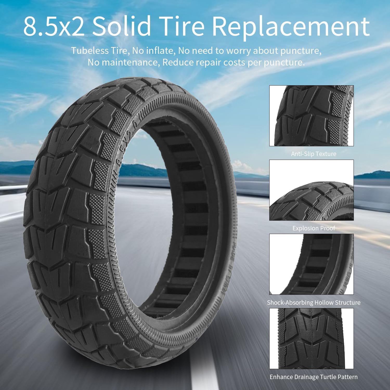 50/75-6.1 Off-road Solid Tire, 8 1/2 x2 Scooter tire, 8.5x2 Scooter Tubeless Solid Tire, for Gotrax GXL V2/XR/APEX Xiaomi M365/M365 Pro/Pro 2/1S/ 3/3 Lite Scooter (2 Pack) (C)