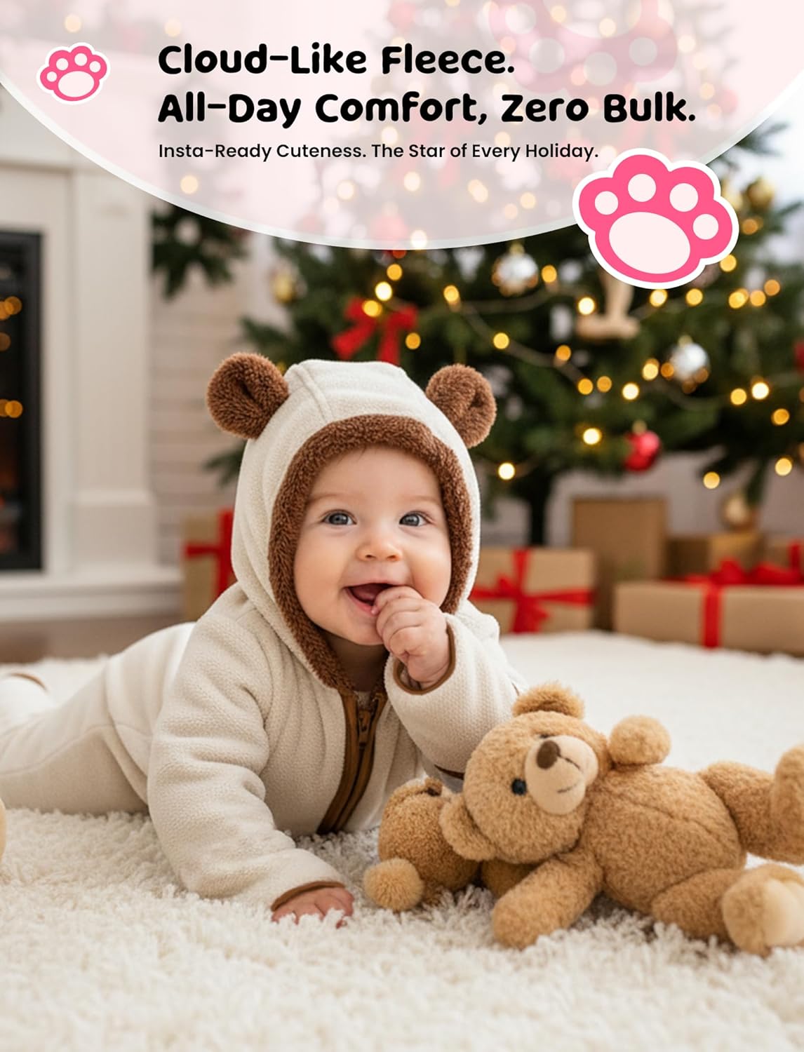 PATPAT Fleece Hooded Footed Clothes, Soft Warm Footie Covers, Car Seat Friendly, Easy Zip,Cute Romper Newborn Infant Jumpsuit - Image 2