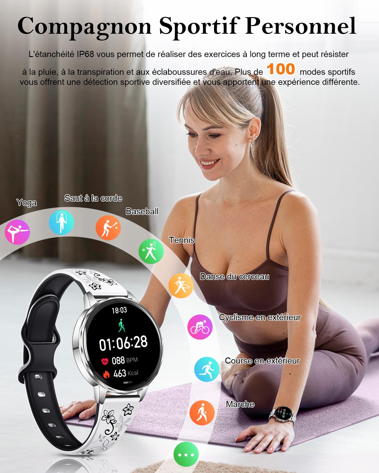 CIVO Montre Connectée Femme Sport: Acier Inoxydable Etanche Fitness Podometre - Track Bluetooth Smartwatch Compatible Android iOS Cadeau