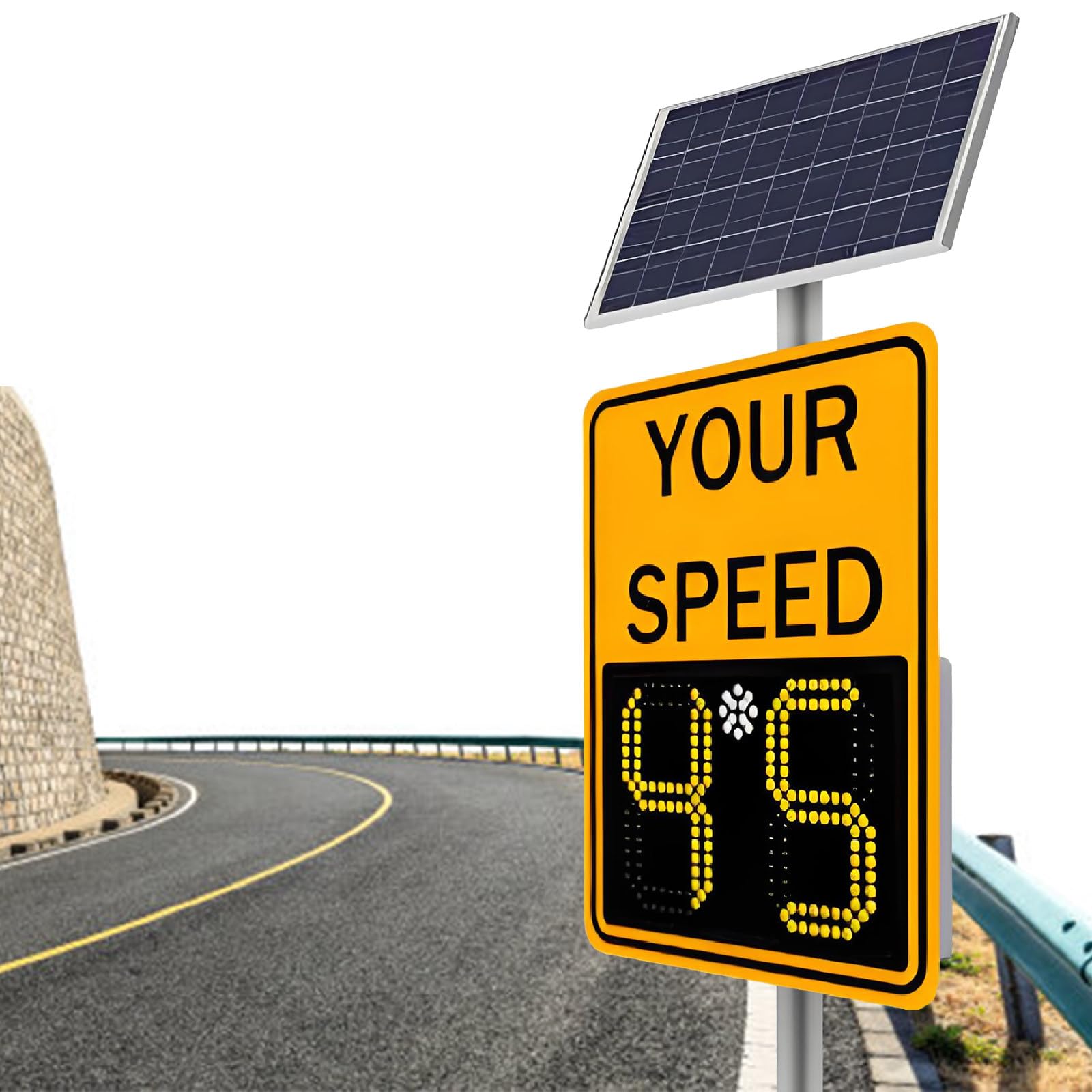Xeeaofe Multicolor Solar Powered Radar Speed Limit Sign, Led Speed Limit Sign, Traffic Feedback Warning Board Speed Display, Brightness Reflective 60X90cm