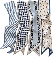 TEBIEKOY 4PCS Boho Satin Scarves for Women - Multifunctional Headbands, Hair Ties, Bag Accessories, Neck Wraps