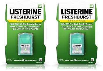 Listerine Freshburst Pocketpaks Fresh Breath Strips, Mint Breath Refresher Strips to Kill 99% of Bad Breath Germs, Portable Pack, Freshburst Spearmint Flavor, 24-Strips Pack of 2