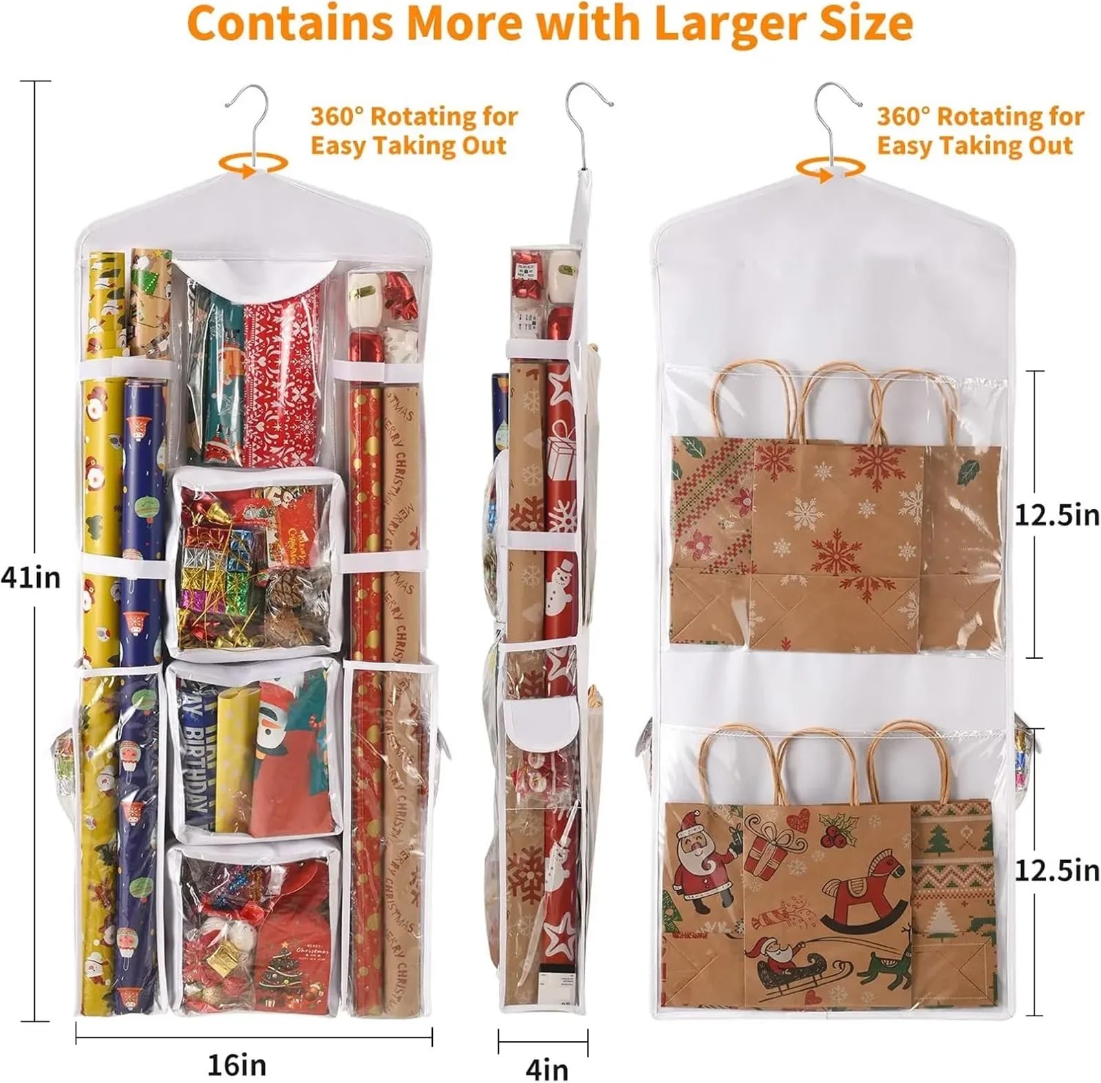 Geschenkpapier Aufbewahrung Hanging Gift Wrap Storage Organizer, Wrapping Paper Storage Hanging Gift Bag Organizer Station With Multiple Pockets(Black)