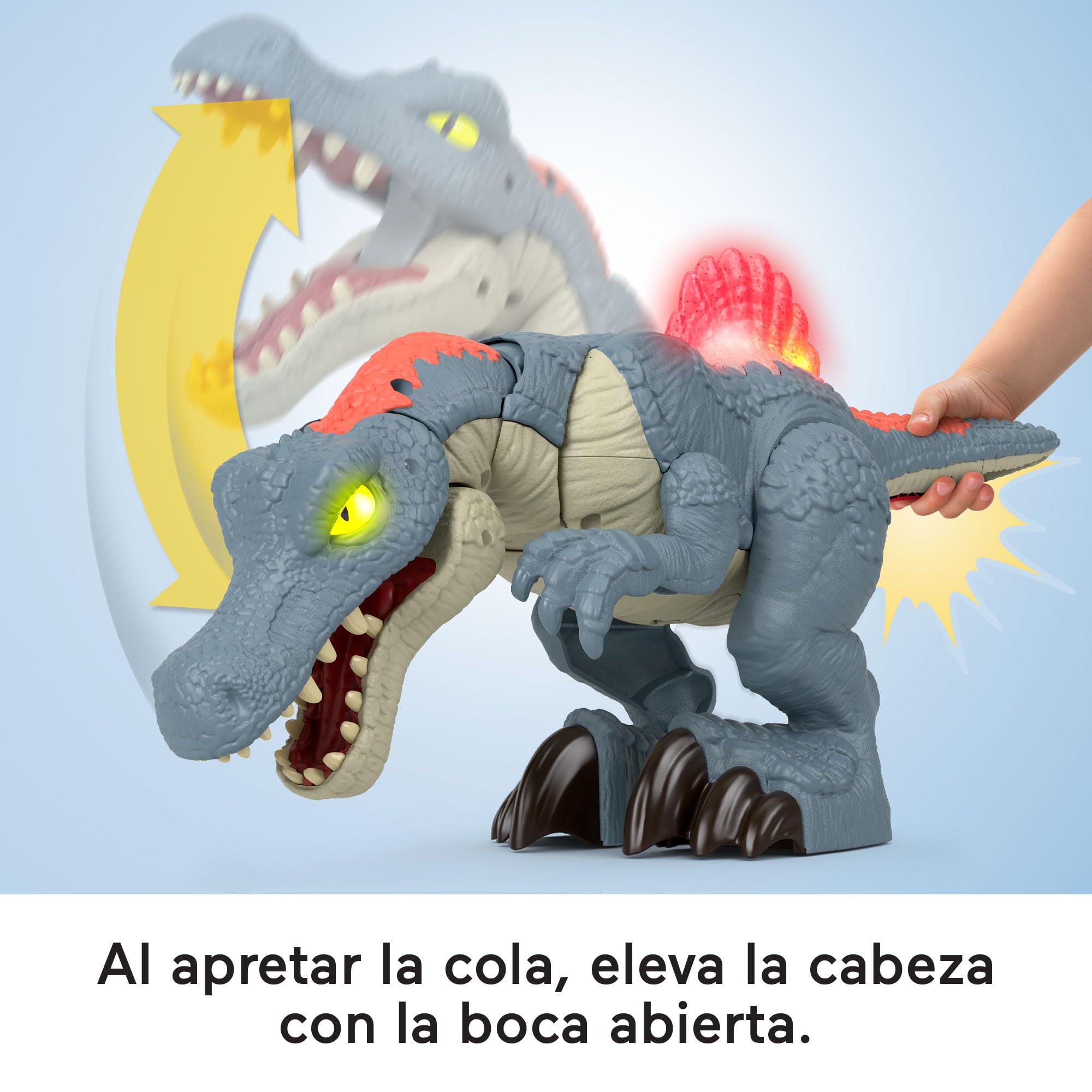 Fisher-Price Imaginext Jurassic World Ultra Snap Spinosaurus Dinosaurio de Juguete Grande con Luces, +3 años (Mattel HML41)
