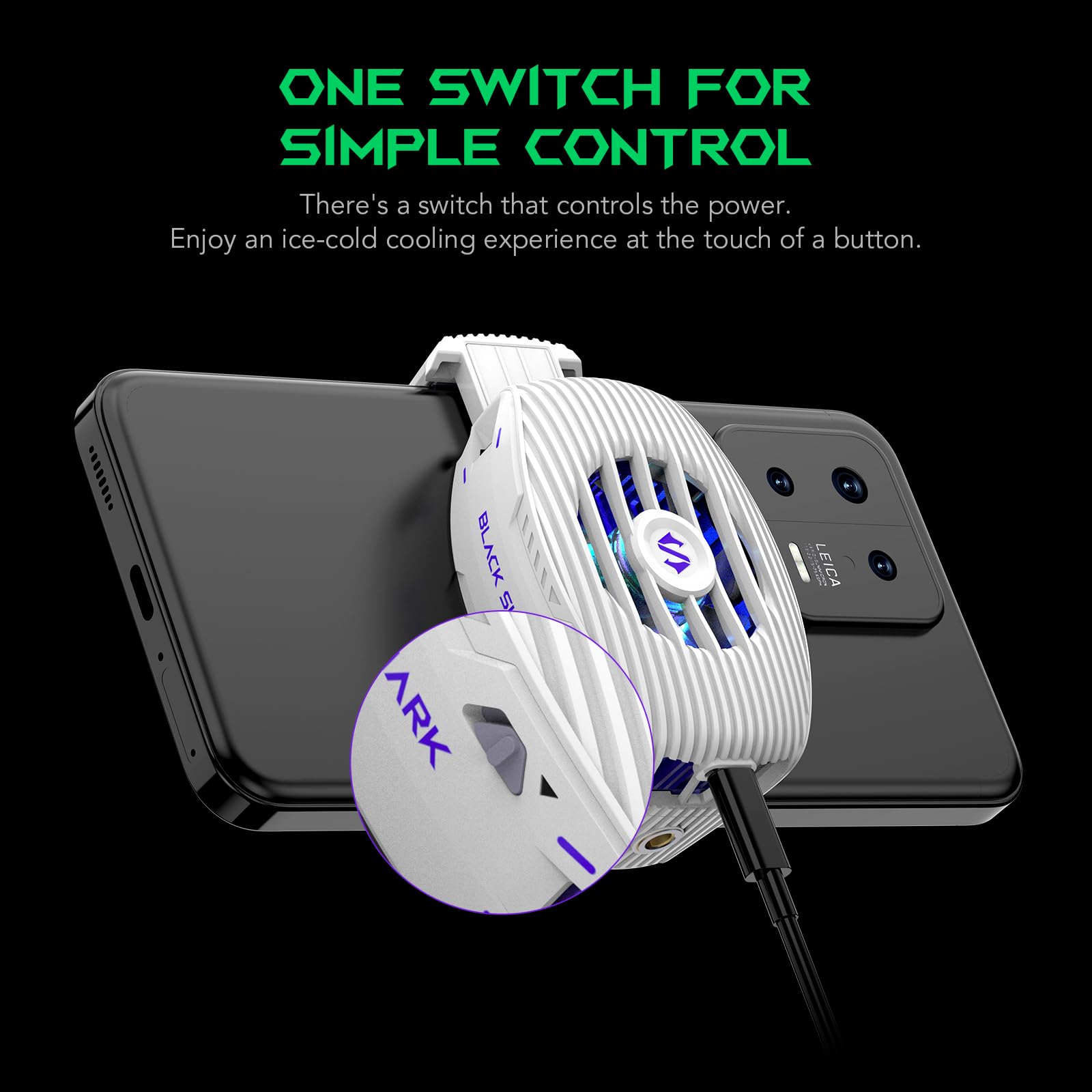Black Shark FunCooler 5 NEO Raffreddatore per Cellulari da Gaming, Raffreddatore per Smartphone con Cavo, Leggero, con Illuminazione RGB, Raffreddatore per Telefono per Dispositivi iPhone/Android da