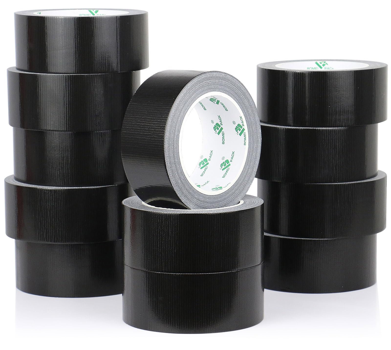BOMEI PACK Cinta adhesiva de tela negra, 12 rollos de 48 mm x 30 yardas, cinta adhesiva reforzada resistente al agua para fijar reparaciones, cajas de etiquetado de manualidades, sellado y flejes para