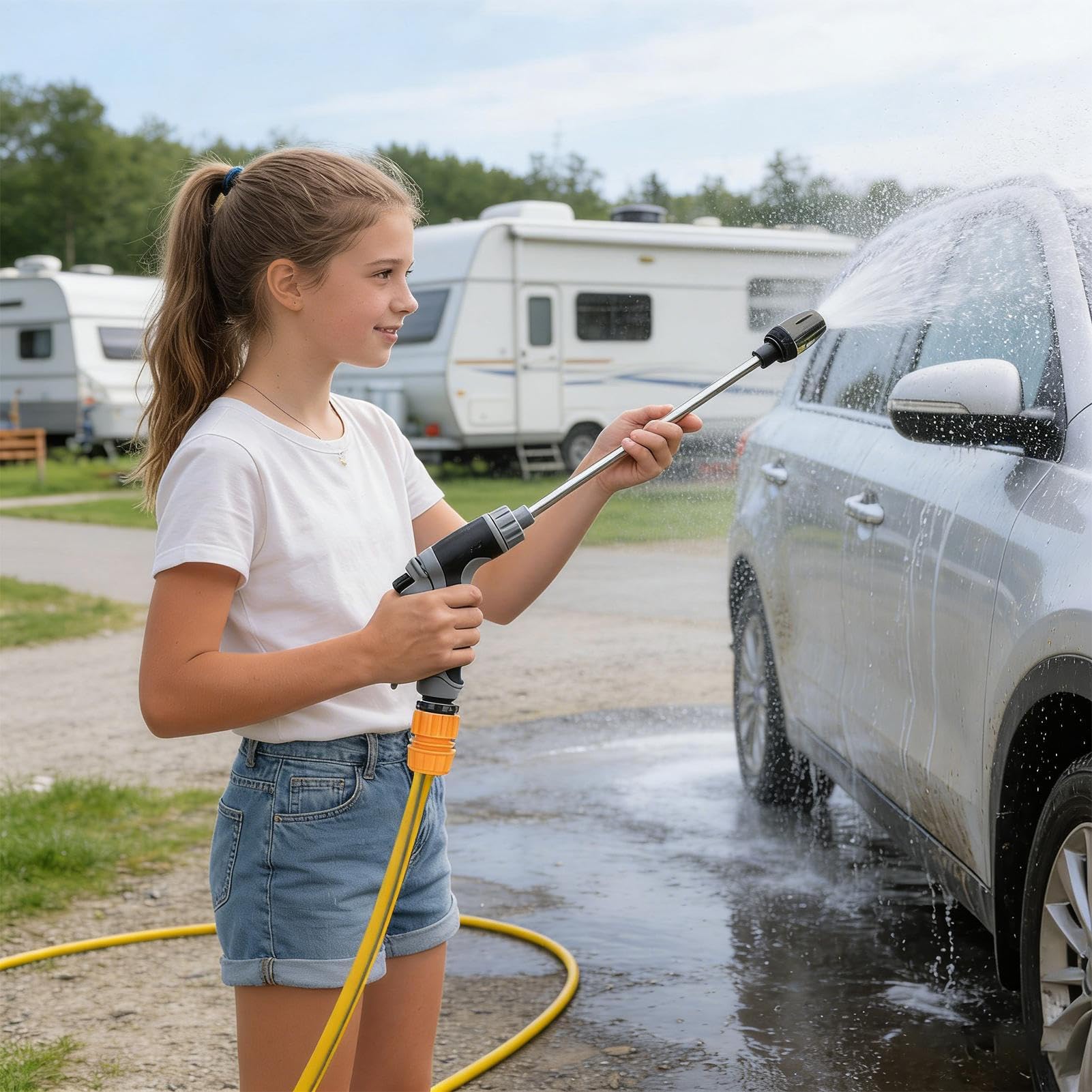 Pulitore ad alta pressione ad acqua Getto regolabile con bottiglia di schiuma - Gancio per lavaggio auto portatile portatile - Per esterni, giardino, terrazza, sentiero, ponte, lavaggio e pulizia del