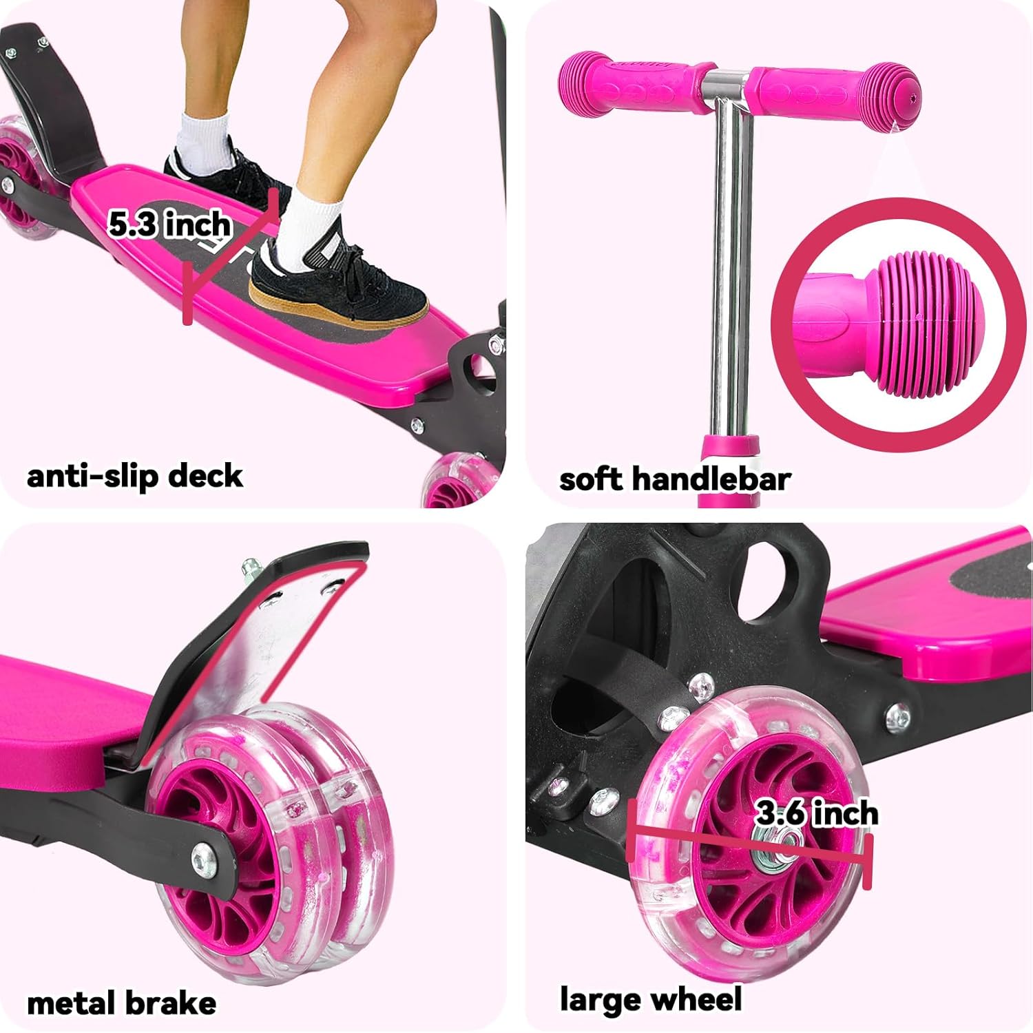 3 Wheel Scooter for Kids 3-7, Heavy Duty 120 lb Scooters for Age 5 Boy Girl, Foldable Toddler Scooters with Height Adjustable Handlebar, Lean-to-Steer Wheels, Anti-Slip Deck, Kick Scooter Child Gift - Image 8