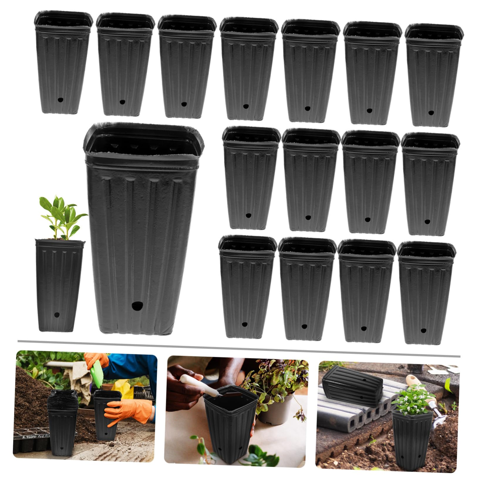 Lot De 30 Godets De Pépinière Rectangulaires VALICLUD - 20x10x10 Cm, En PP Noir, à Drainage Et Aération, Pour Semis, Boutures, Plantes - 7