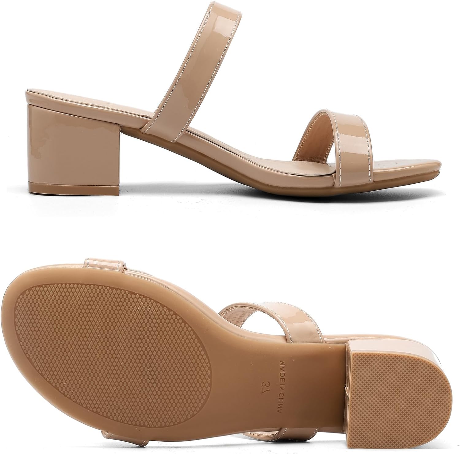 DADAWEN Women's Two Strap Open Toe Slip On Low Chunky Heels Sandals Block Heels Mule Sandals Party Dating Wedding Dress Pumps Shoes - Image 6