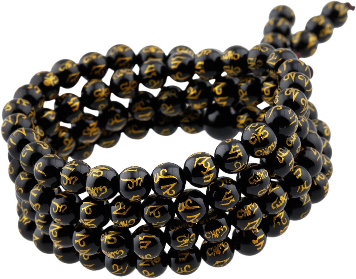 SUNYIK Natural Stone Tibetan Buddhist 108 Mala Bracelet for Women Men Carved Six Words Mantra