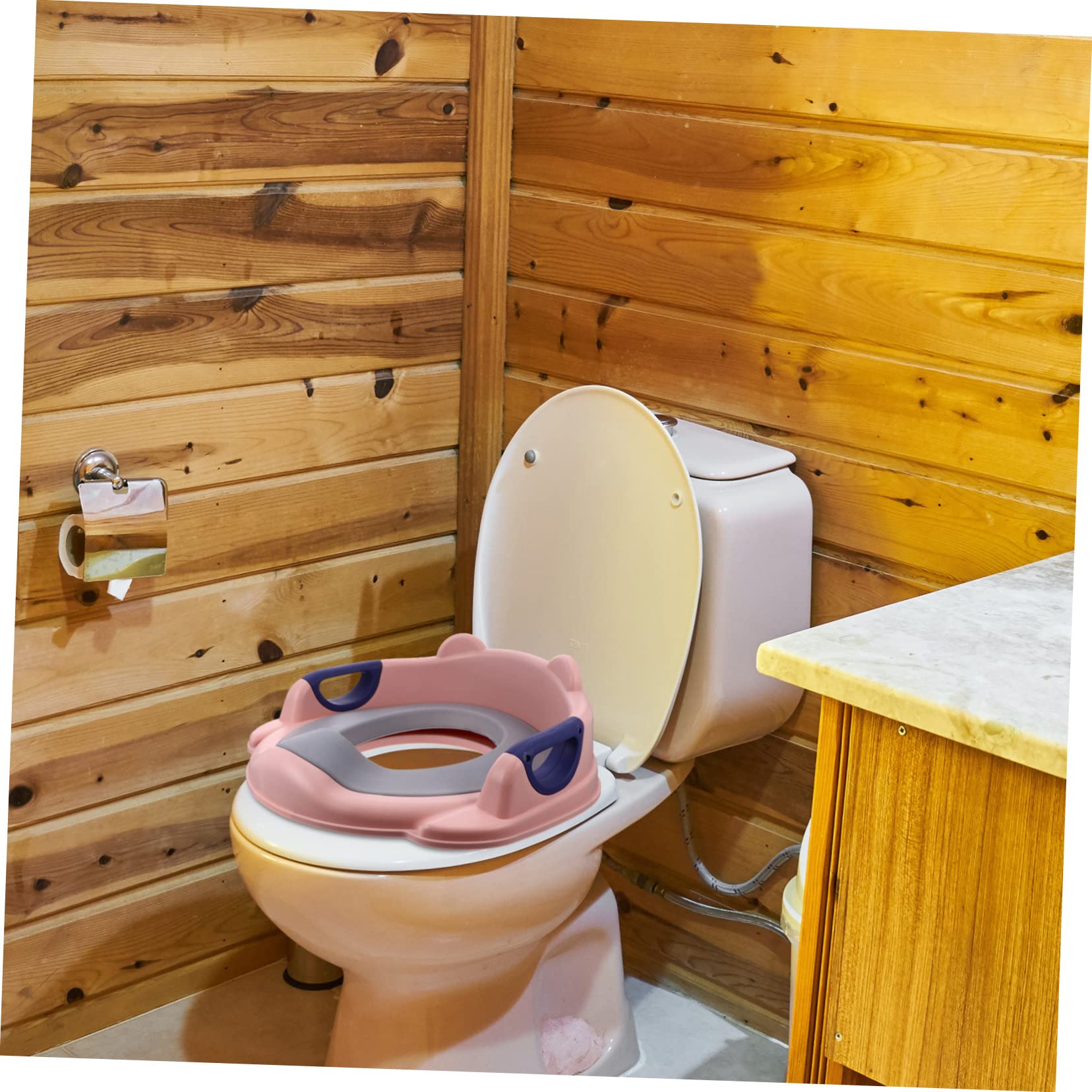 Riduttore Wc per Ragazzo Ragazza Rosa Cuscino Pu e Maniglia | Pp, Fissaggio Fibbia Antiscivolo, Installazione Semplice, Rimozione Rapida e Pulizia Facile