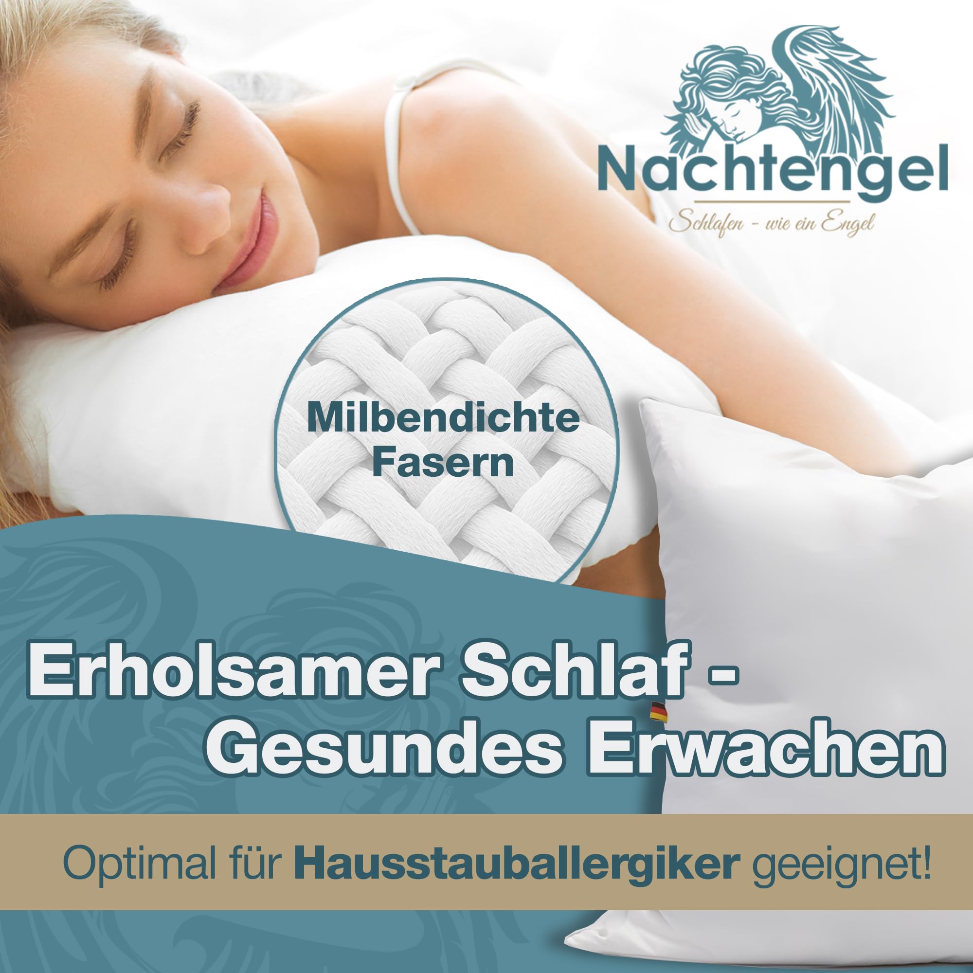 DAUNENKISSEN 40X80 – 3-Kammer Kopfkissen aus Daunen & Federn – Weiches Federkissen im Hotelstil, atmungsaktiv – Made in Germany – Medium, Füllgewicht 700 g