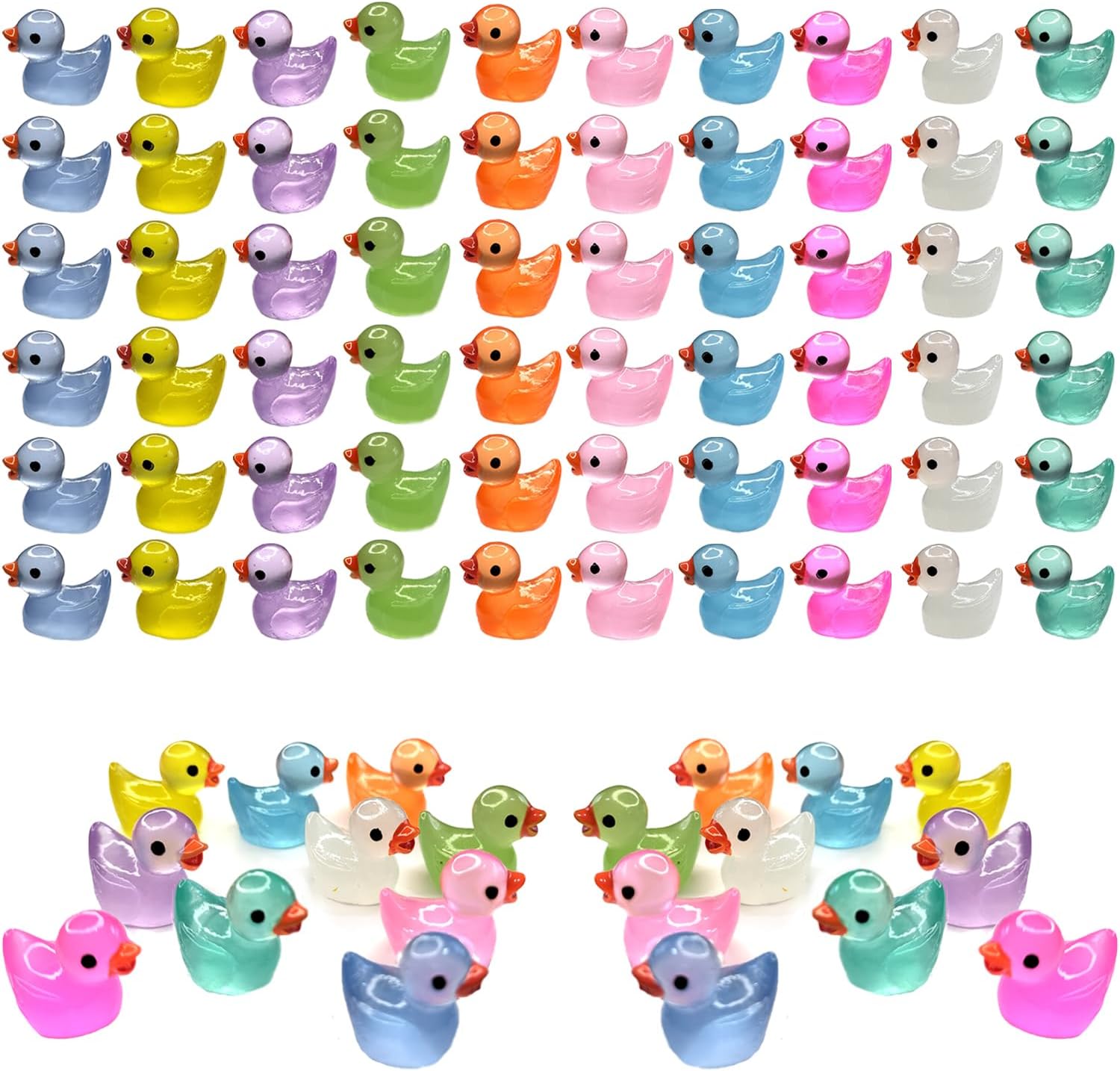 Cidinge 60 Pcs Mini Resin Ducks Luminous Tiny Ducks Miniature Duck Glow in The Dark for DIY Garden Dollhouse Duck Accessories Micro Landscape Aquarium Party Decor
