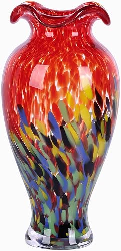 Hand-Blown Glass Decorative vase, Unique red Glass vase, Modern Art Home Decor, Perfect as a Centerpiece for Living Room Dining Tables, Display on TV cabinets, or Wedding Floral Arrangements.