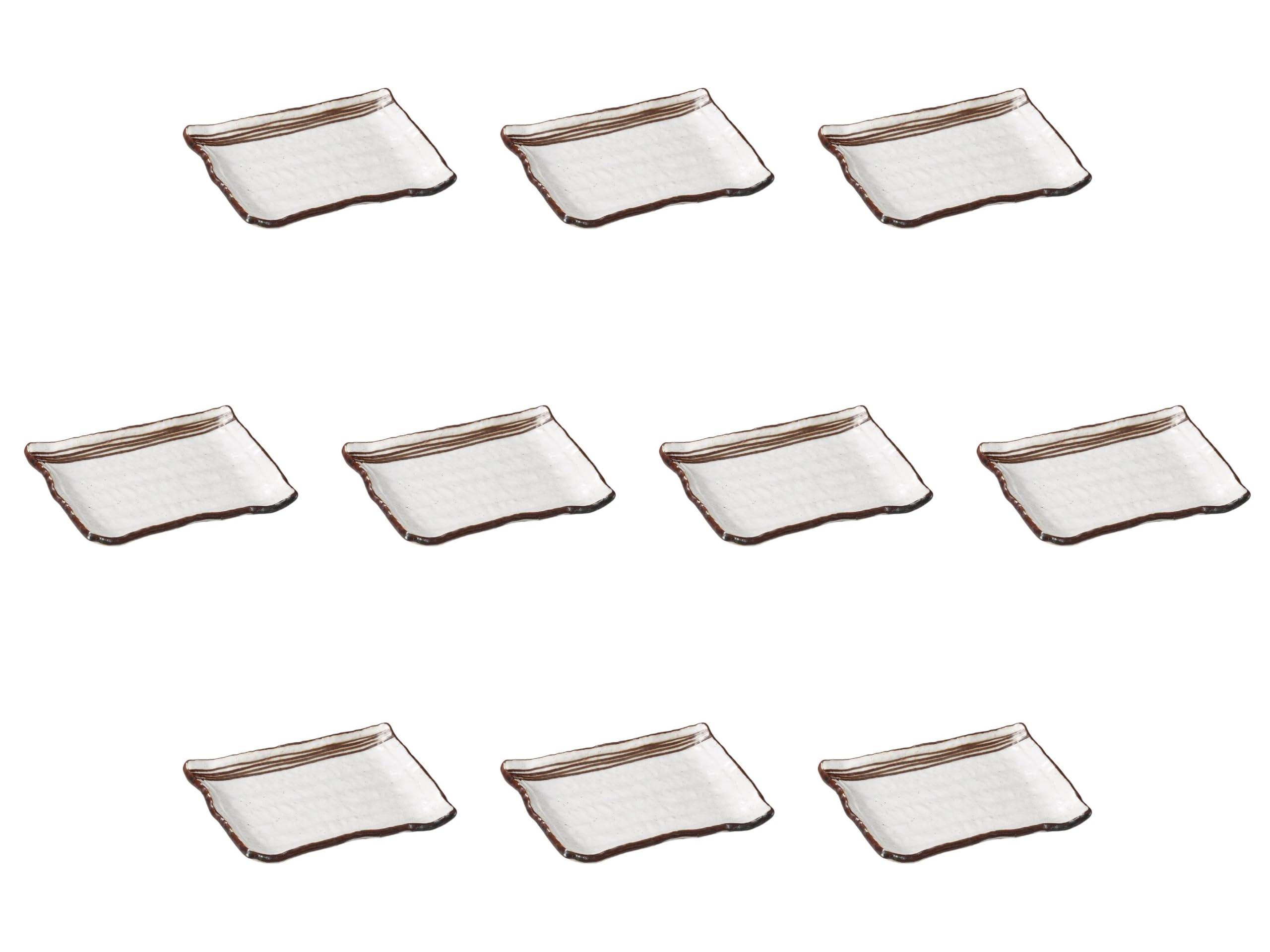 Set of 10 Shino Ryuen Fuchi Wave Square Dishes [6.0 x 4.7 x 0.8 inches (15.2 x 12.1 x 2 cm) | Setomonohonpo