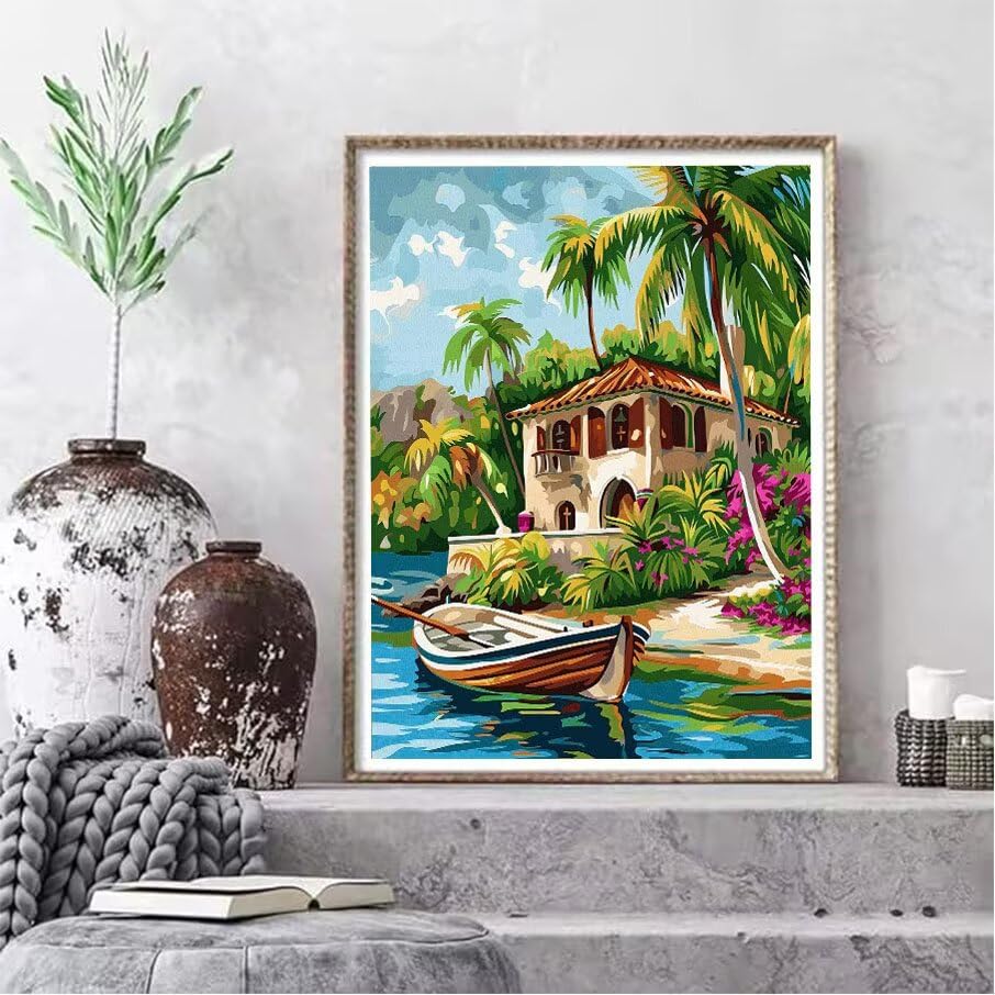 Diamond Painting Arbres et Bateau 5D Kit Complet 60x80cm