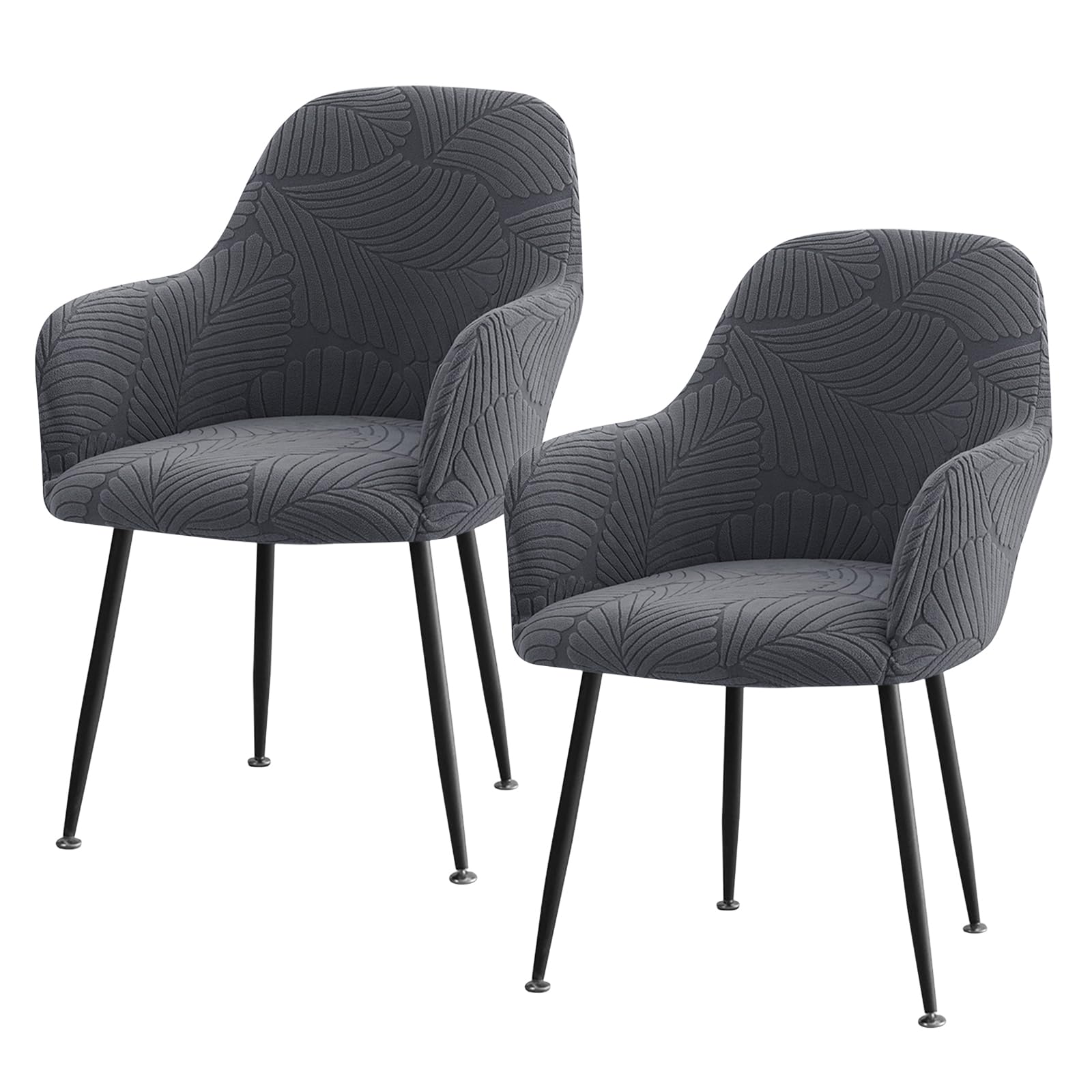 Btstil 2er Set Stuhlhussen mit Armlehne, Stretch Stuhlbezug Hussen für Stühle, Universal Jacquard Stuhlhussen, Abnehmbar Waschbar für Esszimmer Restaurant Schminktisch Bürostuhl (Dunkelgrau)