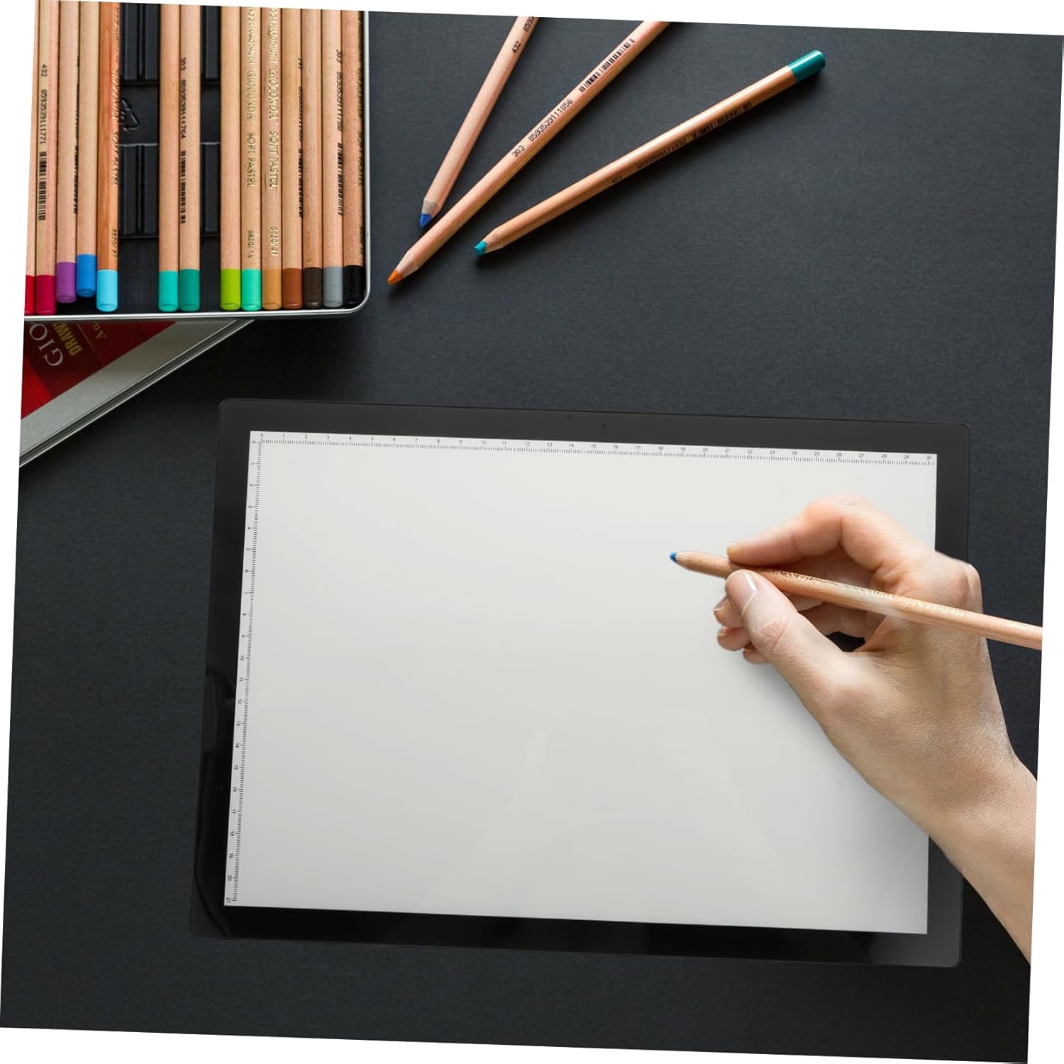 NUOBESTY 1pc Rechargeable Copying Writer Board Lightweight Drawing Pad Brightness for Artists Sketching and Tracing Magnetic Clip Design