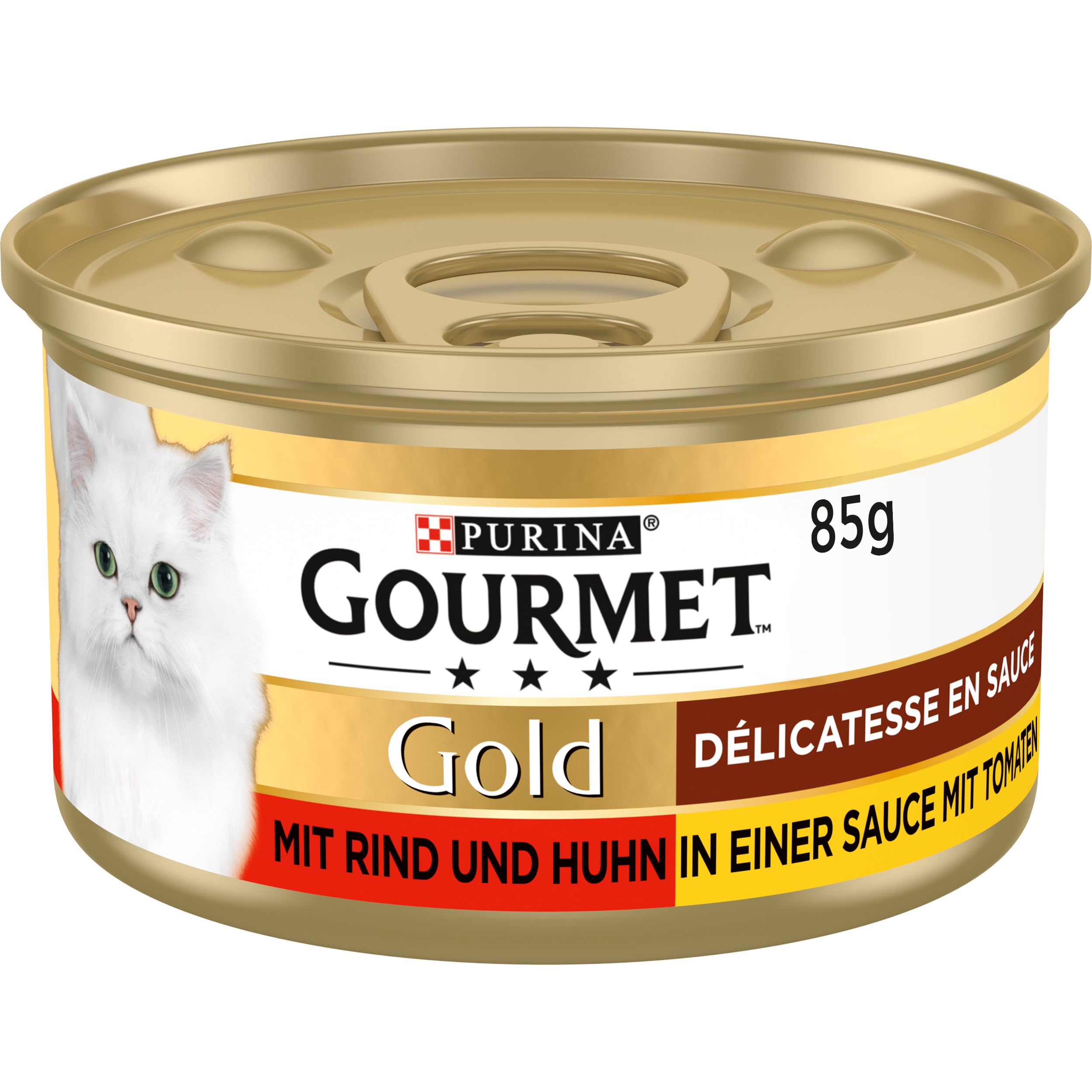 Purina Gourmet Gold Comida húmeda para Gatos Délicatesse en Salsa, con Vacuno y Pollo, 12 Unidades, 85 g