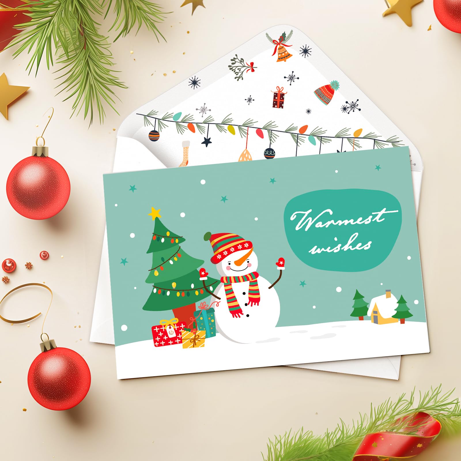 BGTCARDS Tarjetas de Navidad, 30 tarjetas de Feliz Navidad con sobres, 6 diseños surtidos, tarjetas de felicitación a granel y Año Nuevo, perfectas para enviar cálidos deseos de vacaciones a amigos y