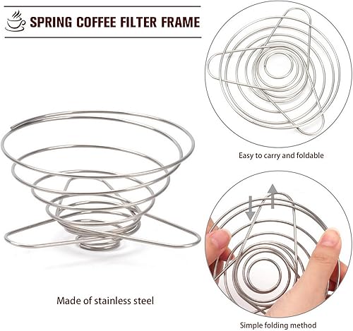 Miniatura 3 de SUEIANNMN - Soporte plegable para filtro de gotero de café, 1-2 tazas, filtro plegable de acero inoxidable reutilizable para cono de café, portátil,