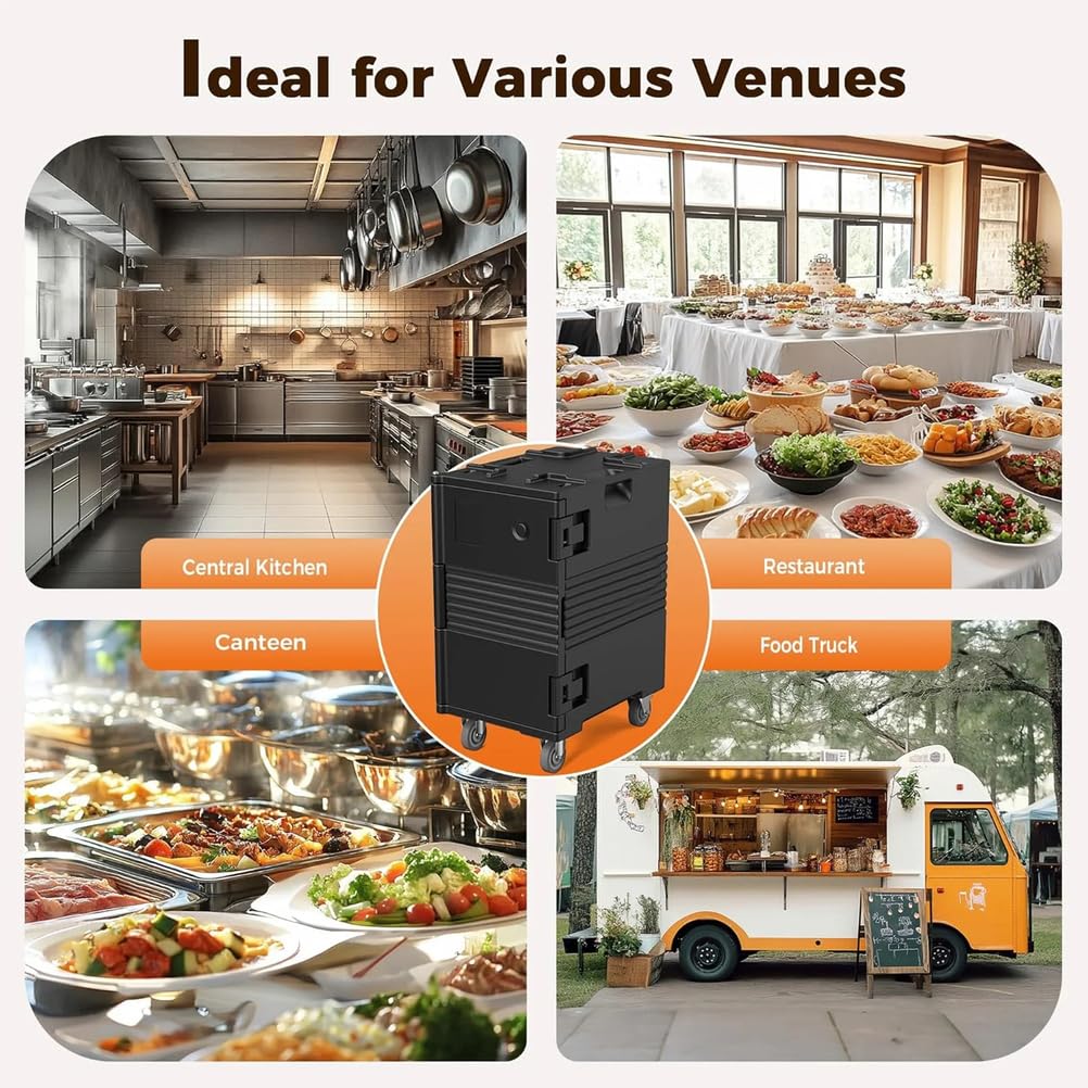 Contenitore termico per alimenti, 120 l, con ruote girevoli per 6 padelle di dimensioni standard, ideale per ristoranti, feste, riunioni