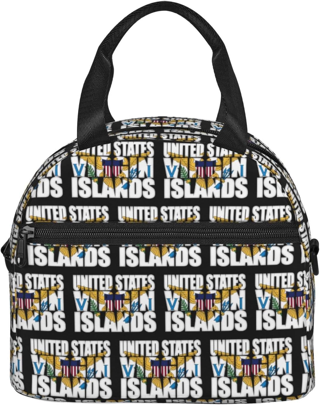 SUNNYEE American Virgin Islands Flag Eagle Insulated Lunch Bag Portable Lunch Box Reusable Cooler Tote Bags Sling Organizer with Front Pocket Removable Strap for Office Picnic Camping