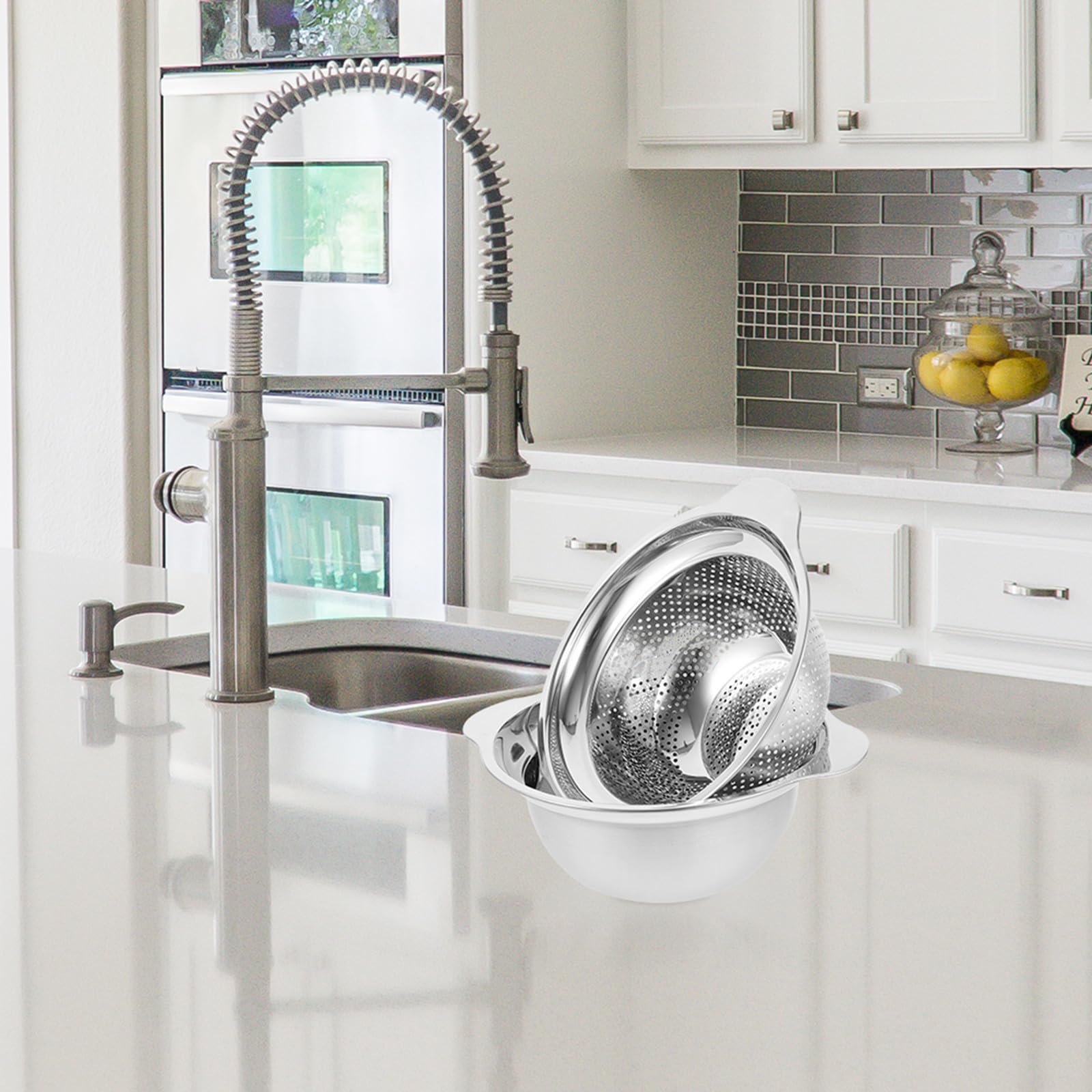 SHOWERORO Colador Multifunción Función de Drenaje de Acero Inoxidable Plata Tazón para Mezclar para Frutas y Verduras de Uso Doméstico para Limpieza en Casa