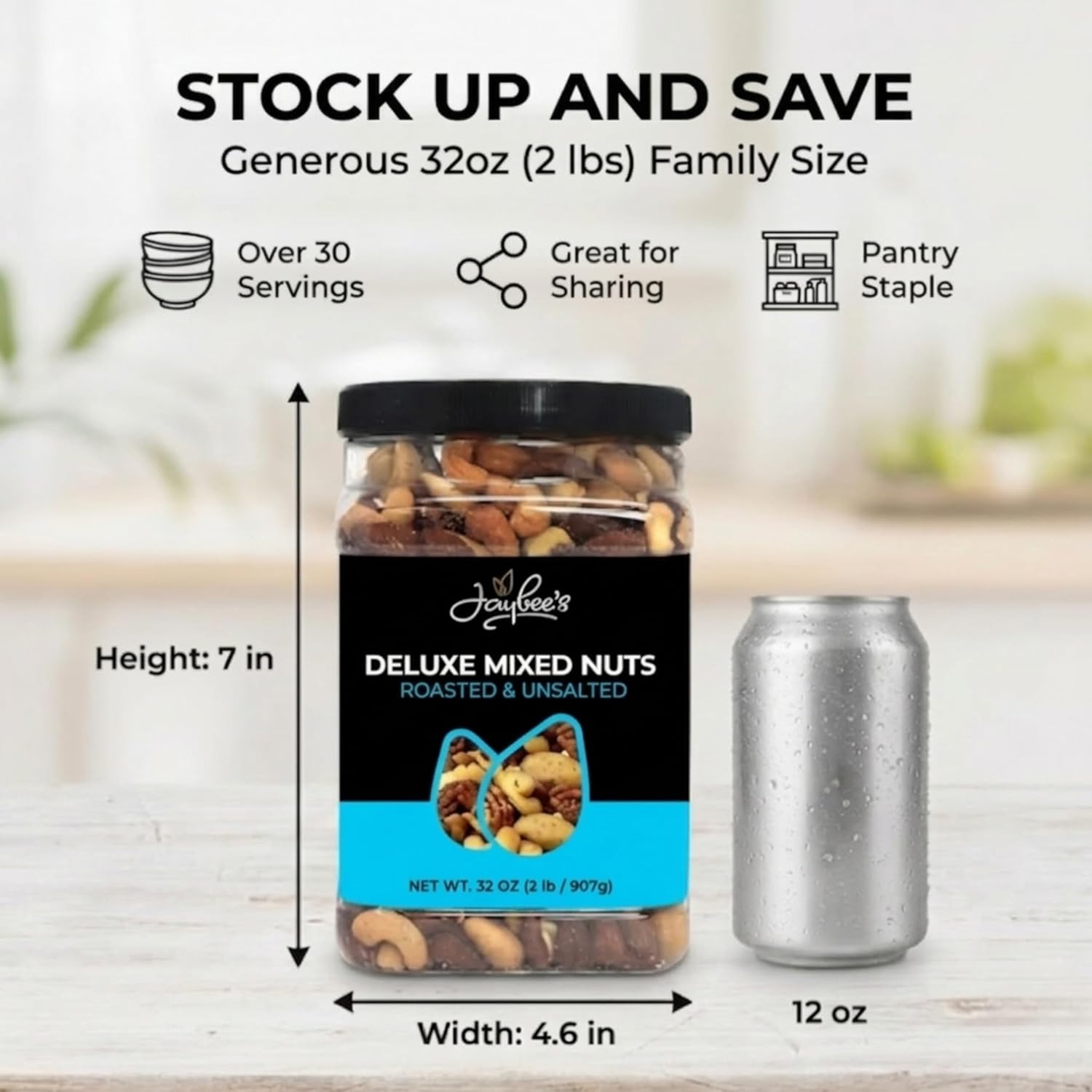 Jaybee’s Unsalted Mixed Nuts | 32 oz | Gourmet Roasted Deluxe Nut Mix with Cashews, Almonds, Pecans, Hazelnuts, Brazil Nuts (No Peanuts) | Keto, Vegan Friendly, Kosher, Healthy Snacks