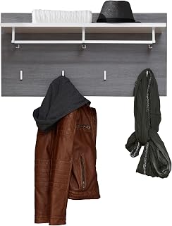 trendteam smart living - Line - Garderobenpaneel - Weiß Hochglanz/Grau - Kleiderpaneel mit 1 Kleiderboden, 1 Kleiderstange, 4 Kleiderhaken - (BxHxT) 80 x 40 x 28 cm - chromglänzende Haken