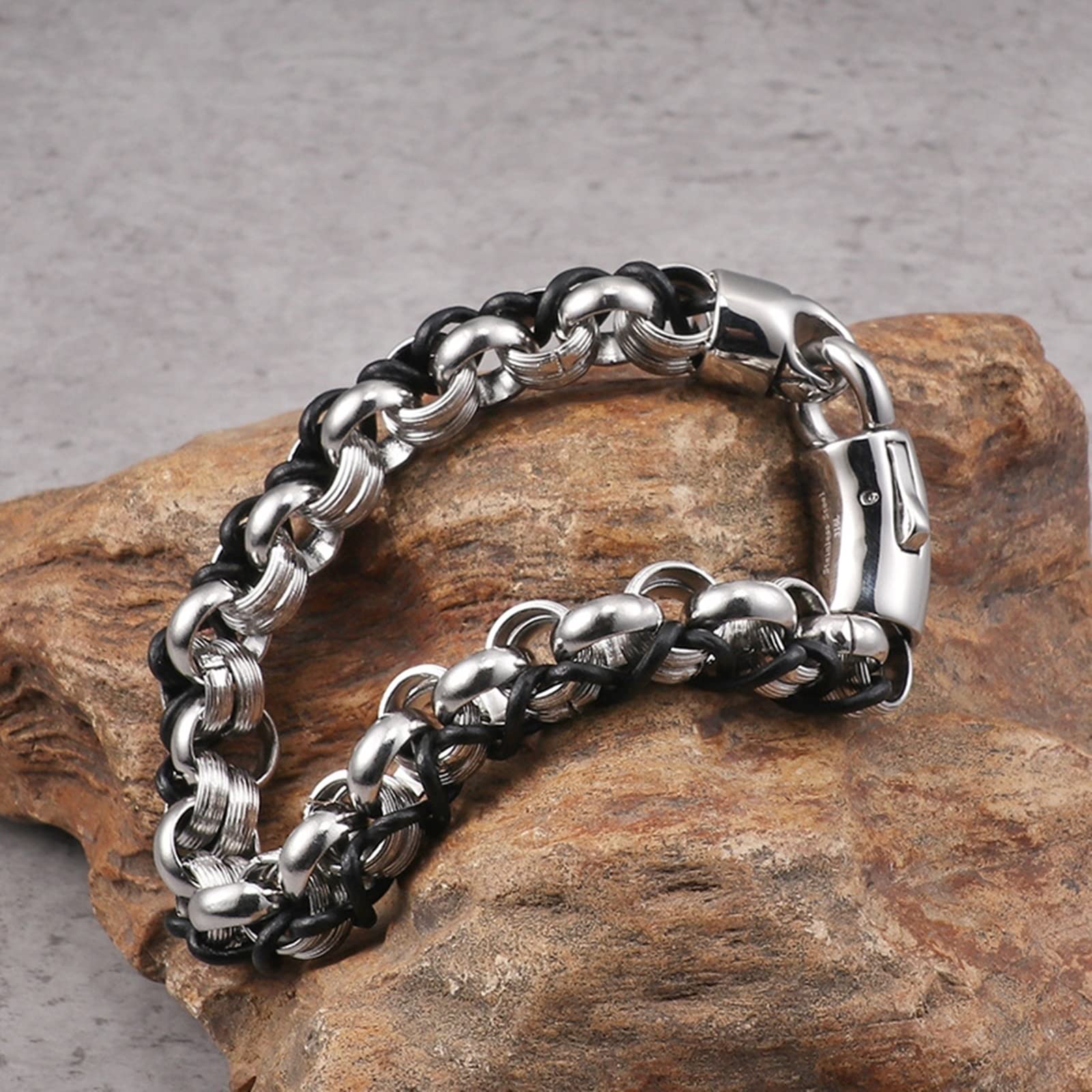 AMDXD Cadeaux pour hommes Bracelet en acier inoxydable pour homme Gravure Bracelets pour homme Bracelet argenté Longueur 21,5 cm, 21.5 centimeters, Acier inoxydable, Sans zircone
