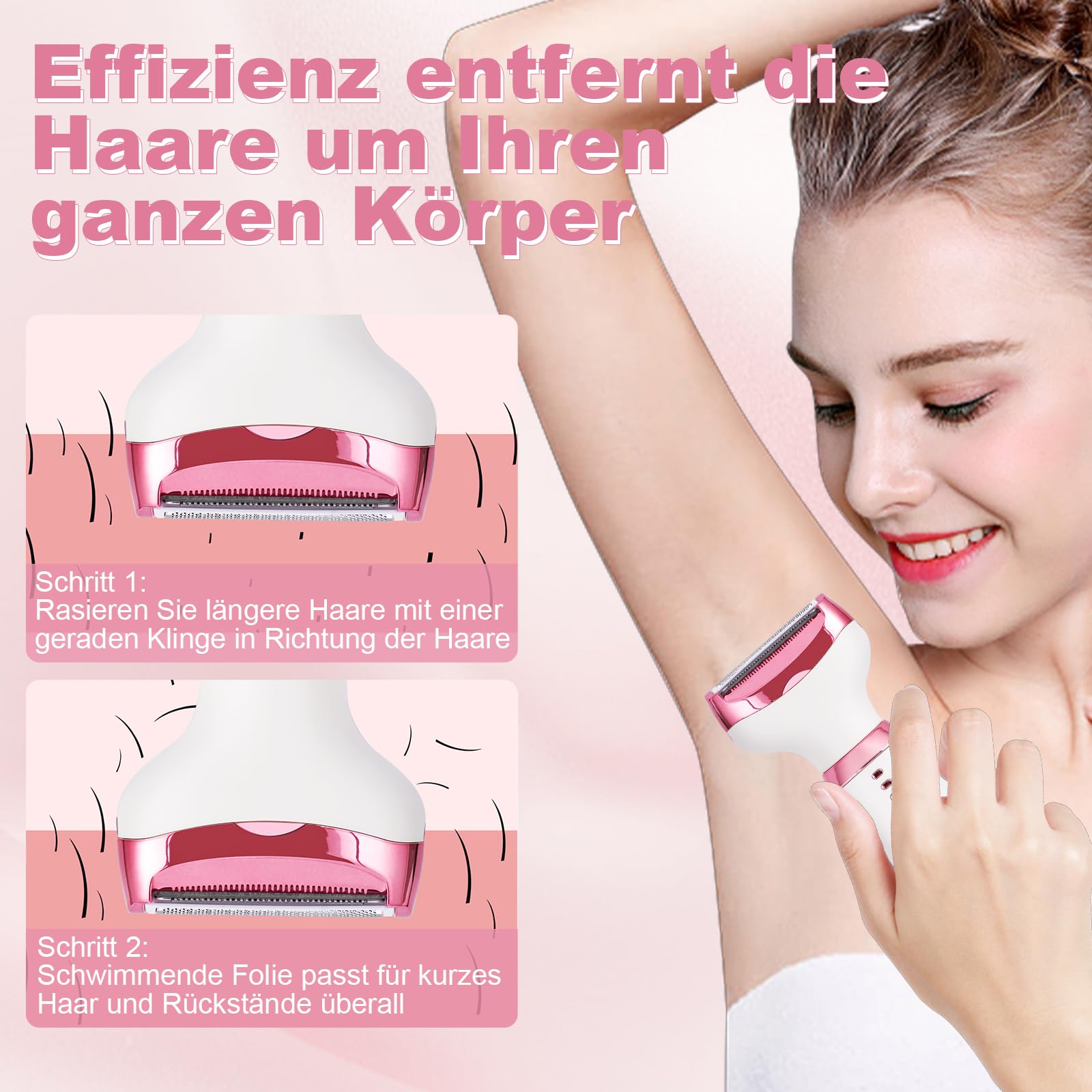 Rasoio Elettrico per le Donne, Rasoio Elettrico 5-in-1 per il Corpo, Rasoio Secco Bagnato Indolore per Bikini, Ascelle, Gambe, Sopracciglia e naso, Ricarica USB