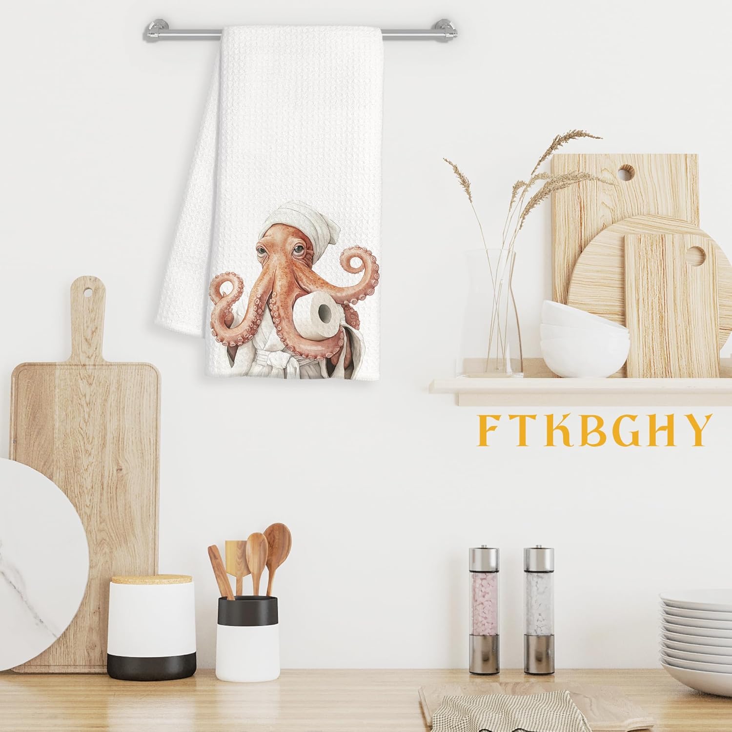 Funny Octopus Hand Towels for Bathroom, Octopus Bathroom Decor, Coastal Ocean Animal Decorative Hand Towels for Washroom Restroom Powder Room, 16x24 Inch - Image 3