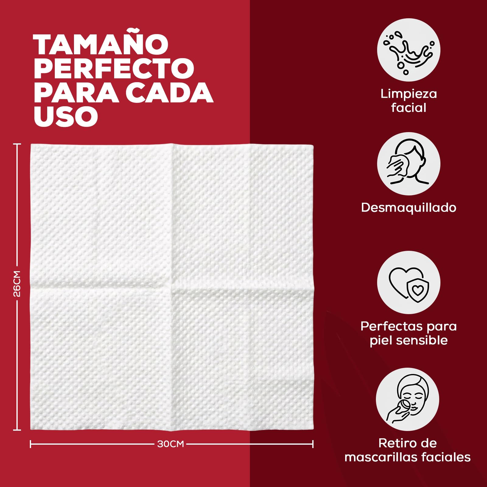 Pack x70 Toallas Desechables Faciales – 100% Origen Natural, Toallas Faciales Desechables, Toallitas Desmaquillantes, Toallitas Faciales Desechables, Toallas Limpias, Anti-Acné, Face Towels XL 26x30cm — view 6